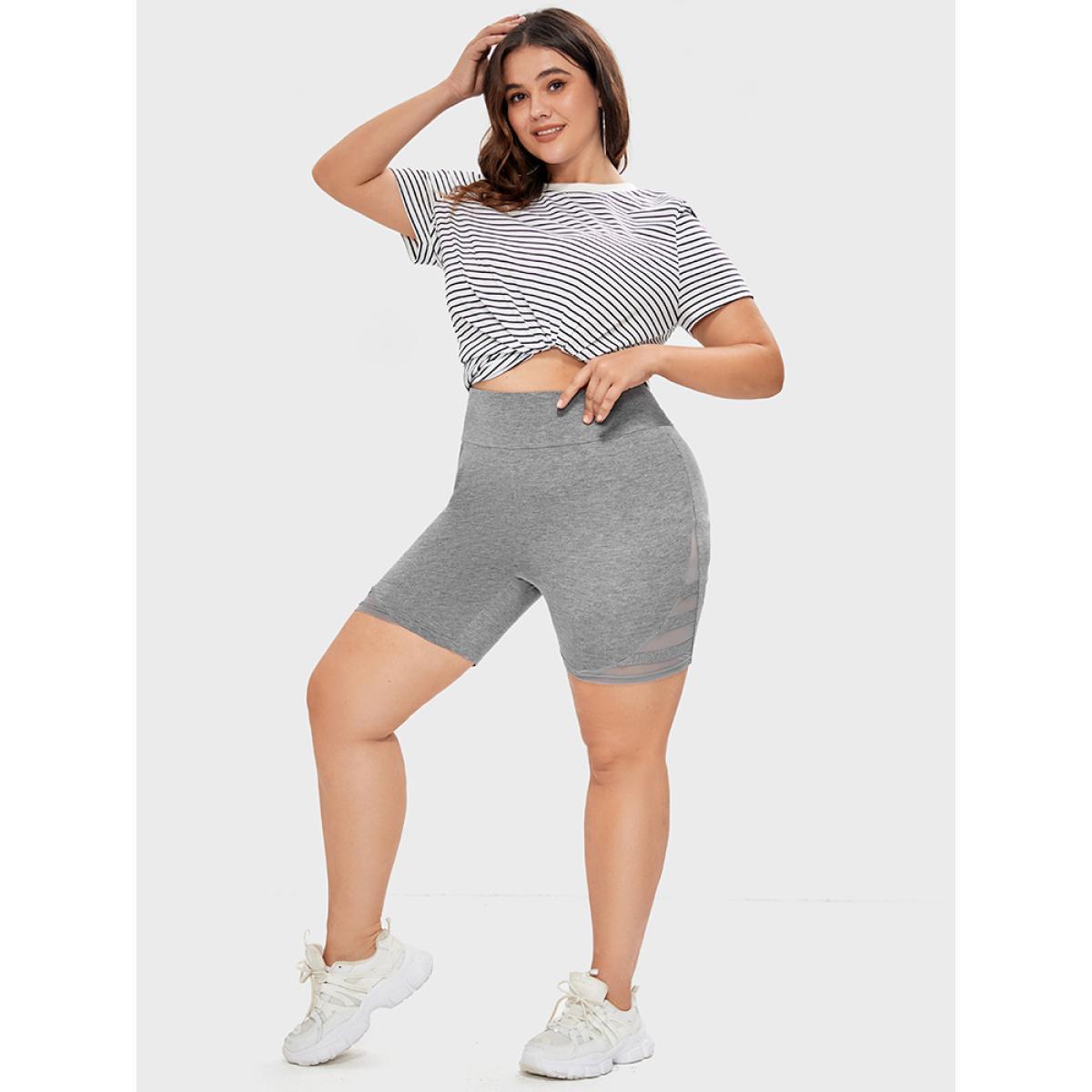 Plus Size Solid Wideband Waist Mesh Patchwork Shorts Women DarkGray Casual See through Skinny Dailywear Shorts BloomChic 14-16/1X Product Image