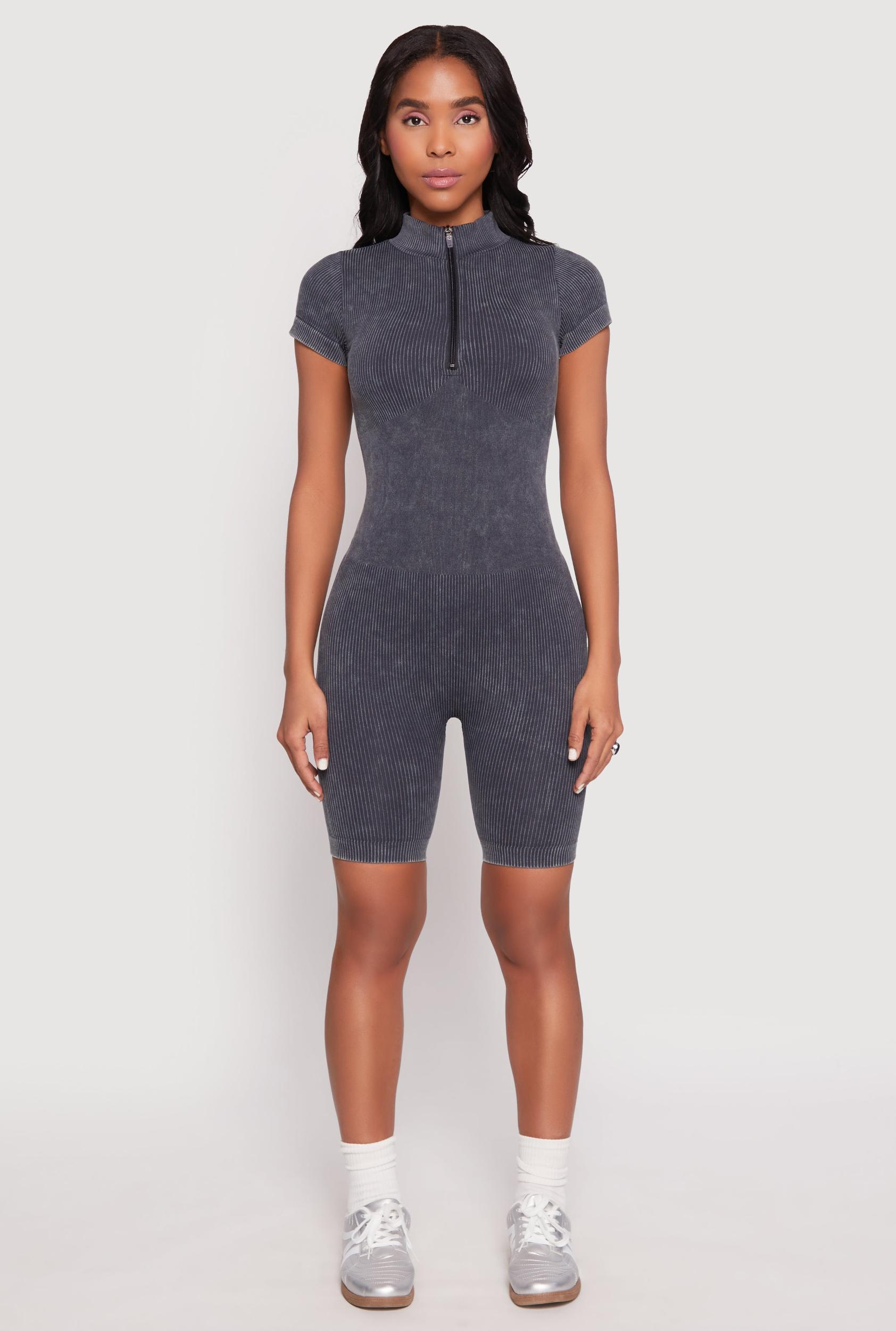 Womens Acid Wash Biker Romper Product Image