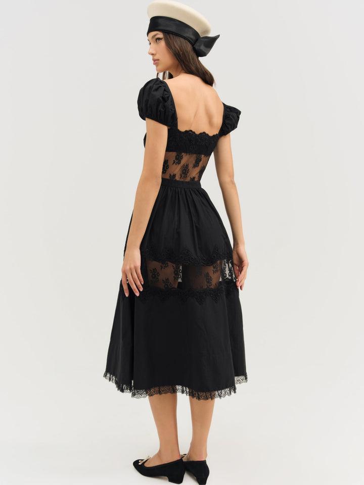 Liya Lace Midi Dress — Black Product Image