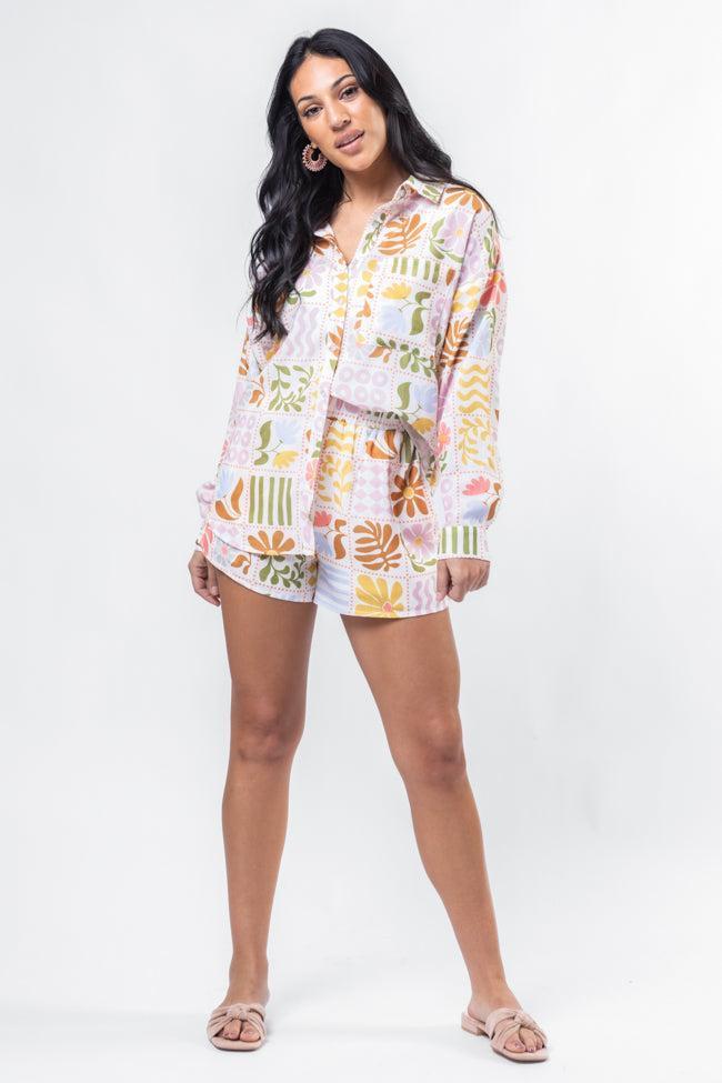 Windswept Wishes Multi Icon Print Shorts FINAL SALE Product Image