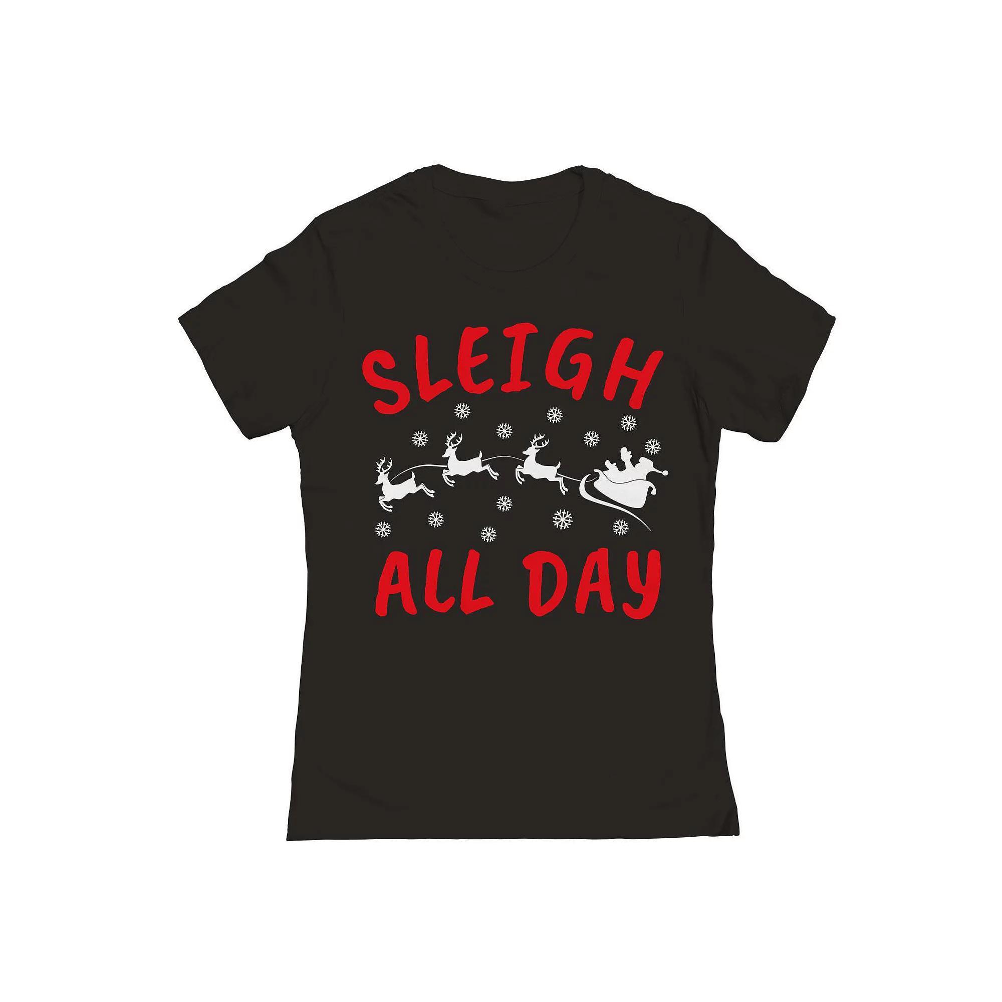 Junior's Christmas Sleigh All Day Graphic Tee, Women's, Size: Medium, Black Product Image