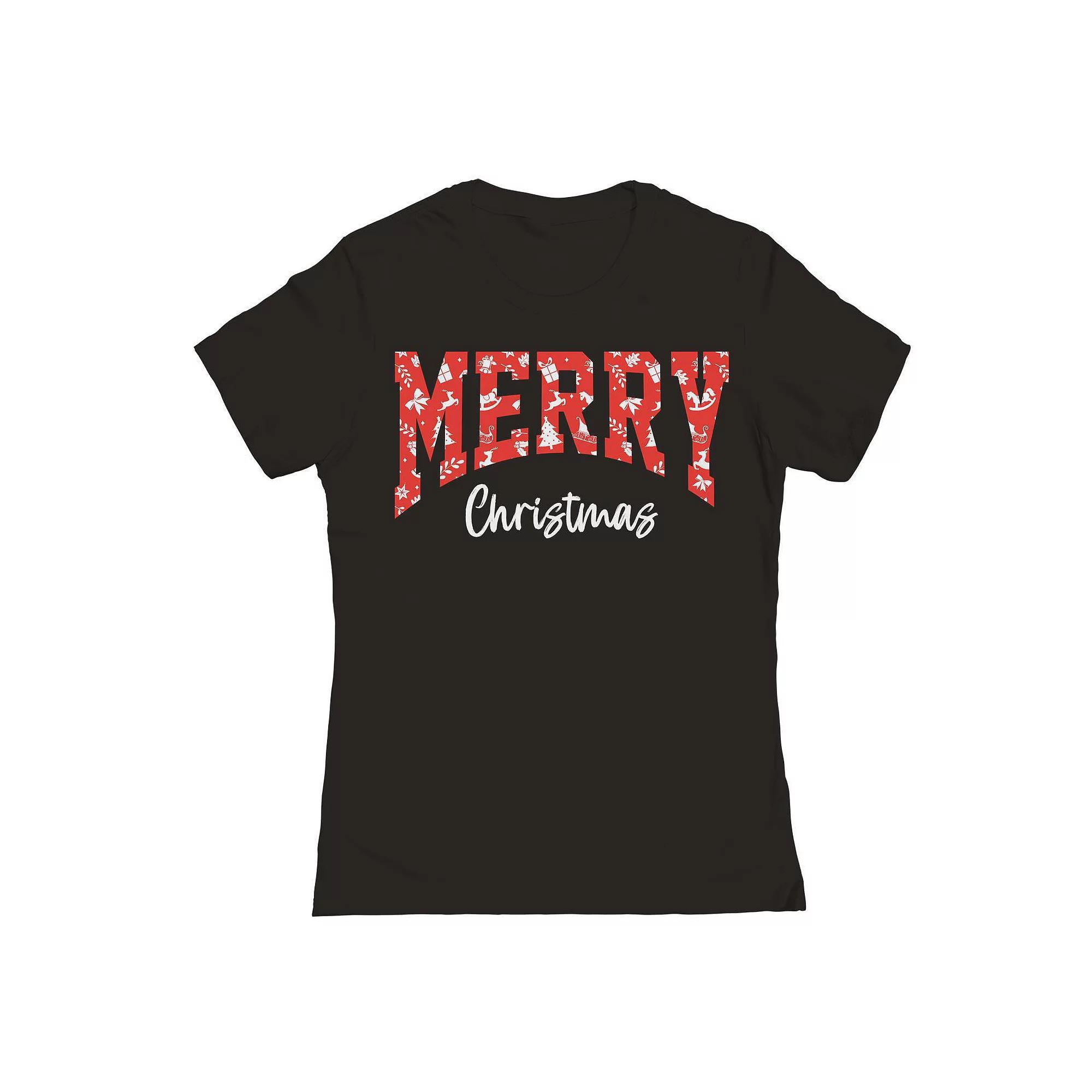 Junior's Merry Christmas Texture Graphic Tee, Women's, Size: Small, Black Product Image