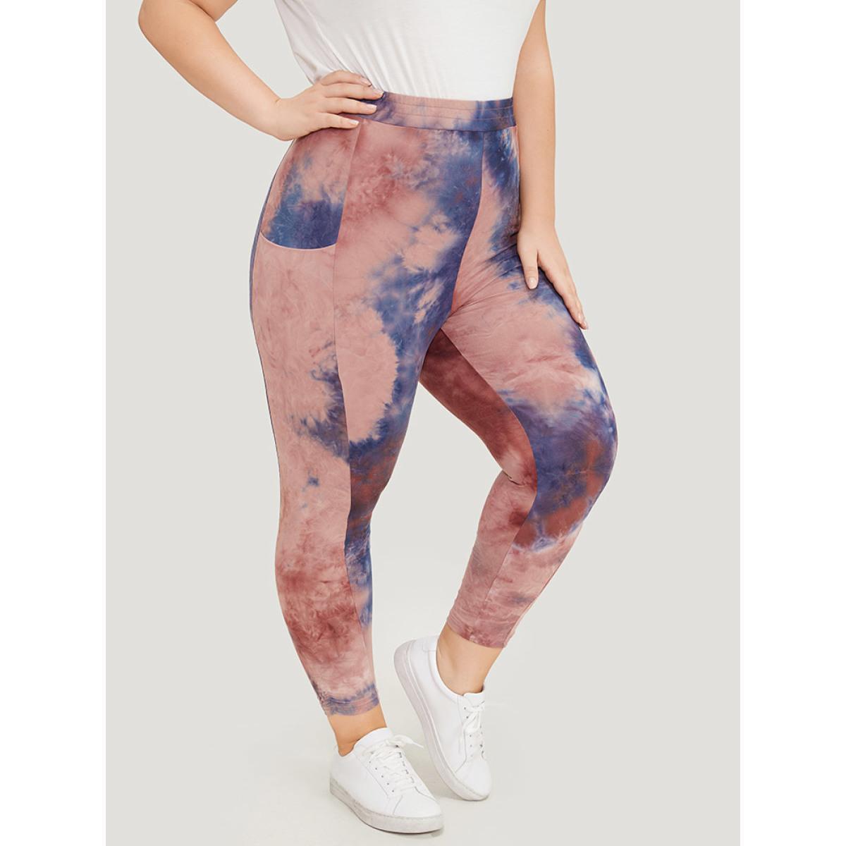Plus Size Tie Dye Gathered Skinny Pocket Side Leggings Women Multicolor Casual High stretch Bodycon High Rise Dailywear Leggings BloomChic 18-20/2X Product Image