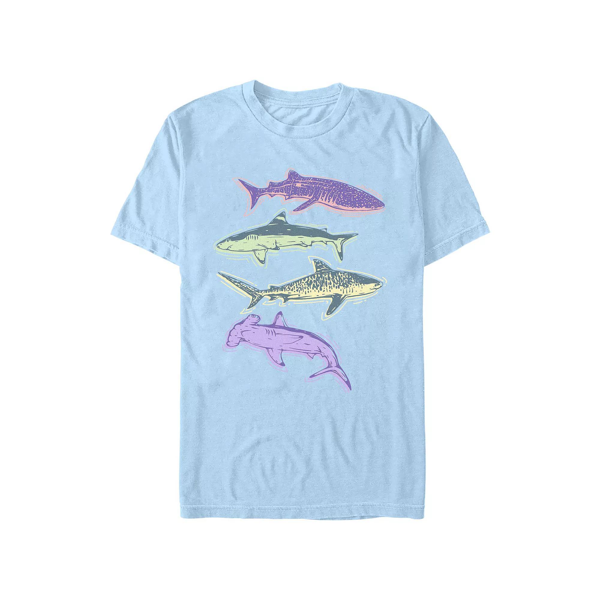 Men's Colorful Sharks Graphic Tee, Size: Large, Blue Product Image