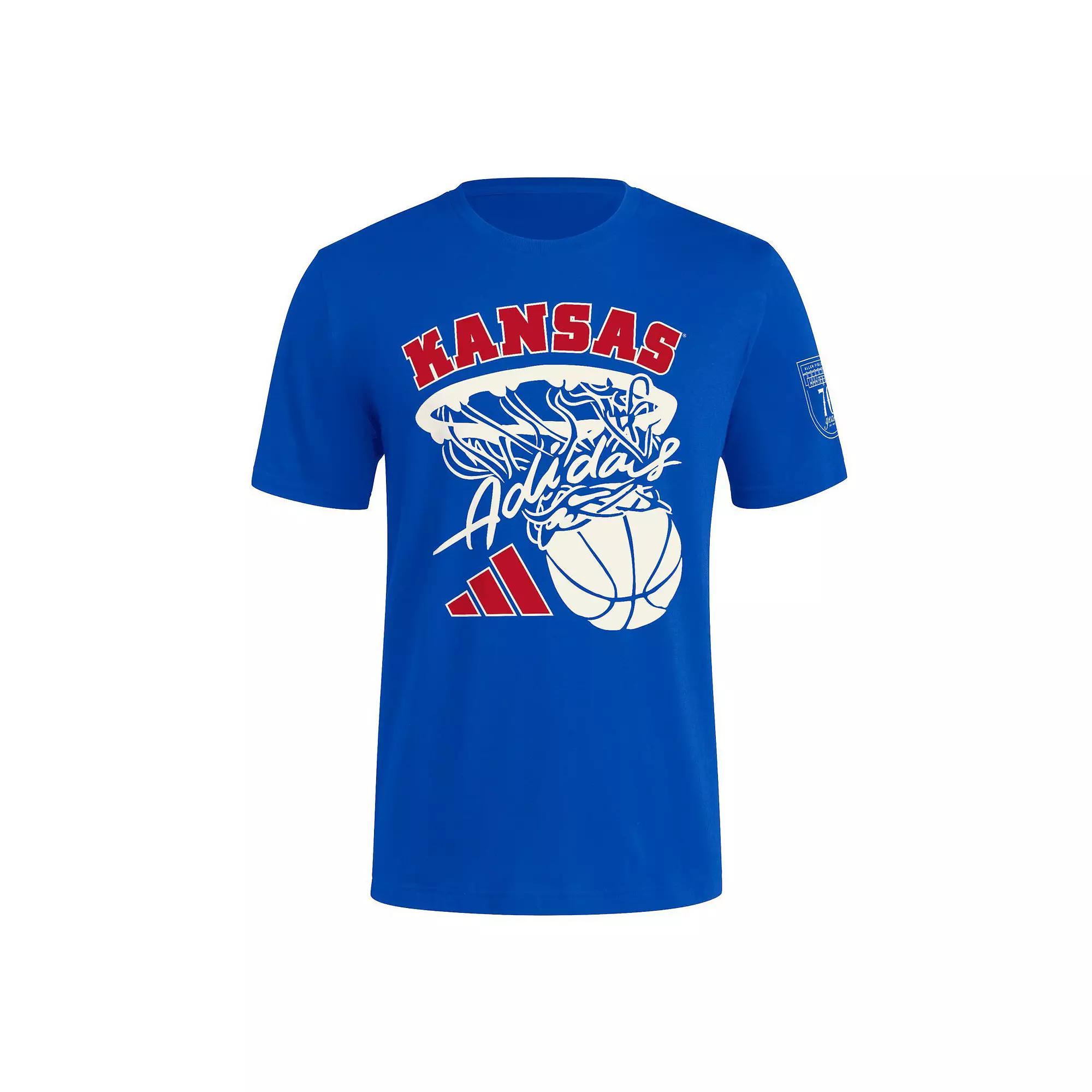 Men's adidas Royal Kansas Jayhawks 70th Anniversary Basketball T-Shirt, Size: 2XL, Blue Product Image