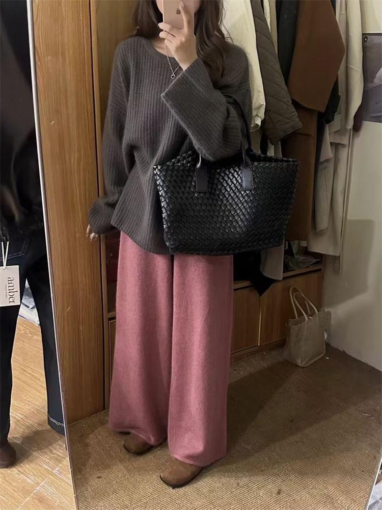High Rise Plain Wide Leg Pants Product Image