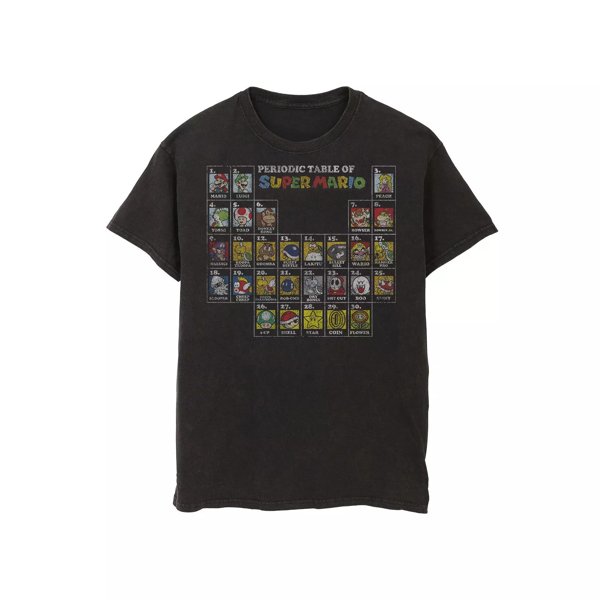 Men's Nintendo Super Mario Periodic Table Of Character Panel Grid Graphic Tee, Size: Medium, Black Product Image