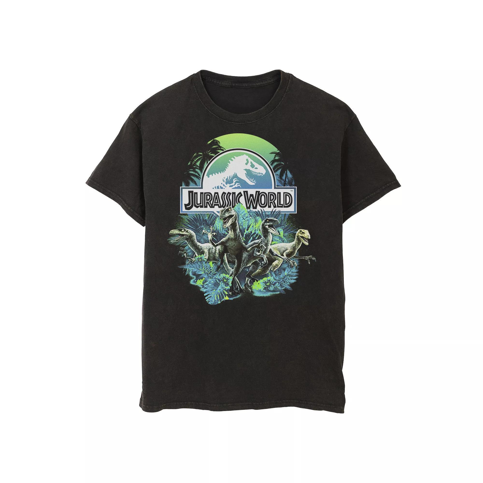 Men's Jurassic World Blue Green Jungle Velociraptor Attack Graphic Tee, Size: XXL, Black Product Image