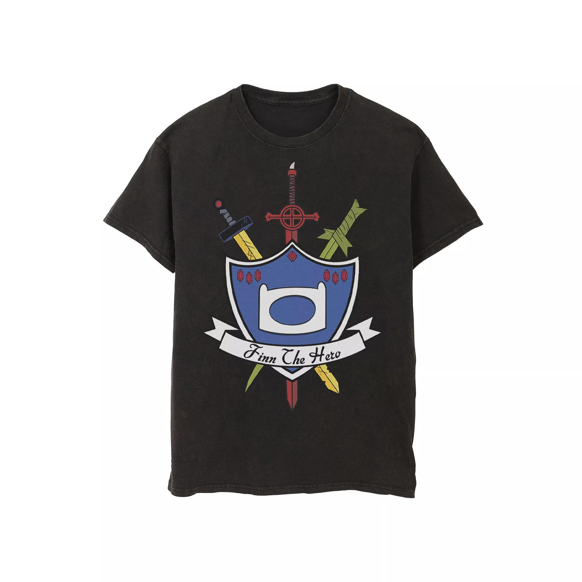 Men's Adventure Time Finn The Hero Sword And Shield Banner Tee, Size: 3XL, Athletic Grey Product Image