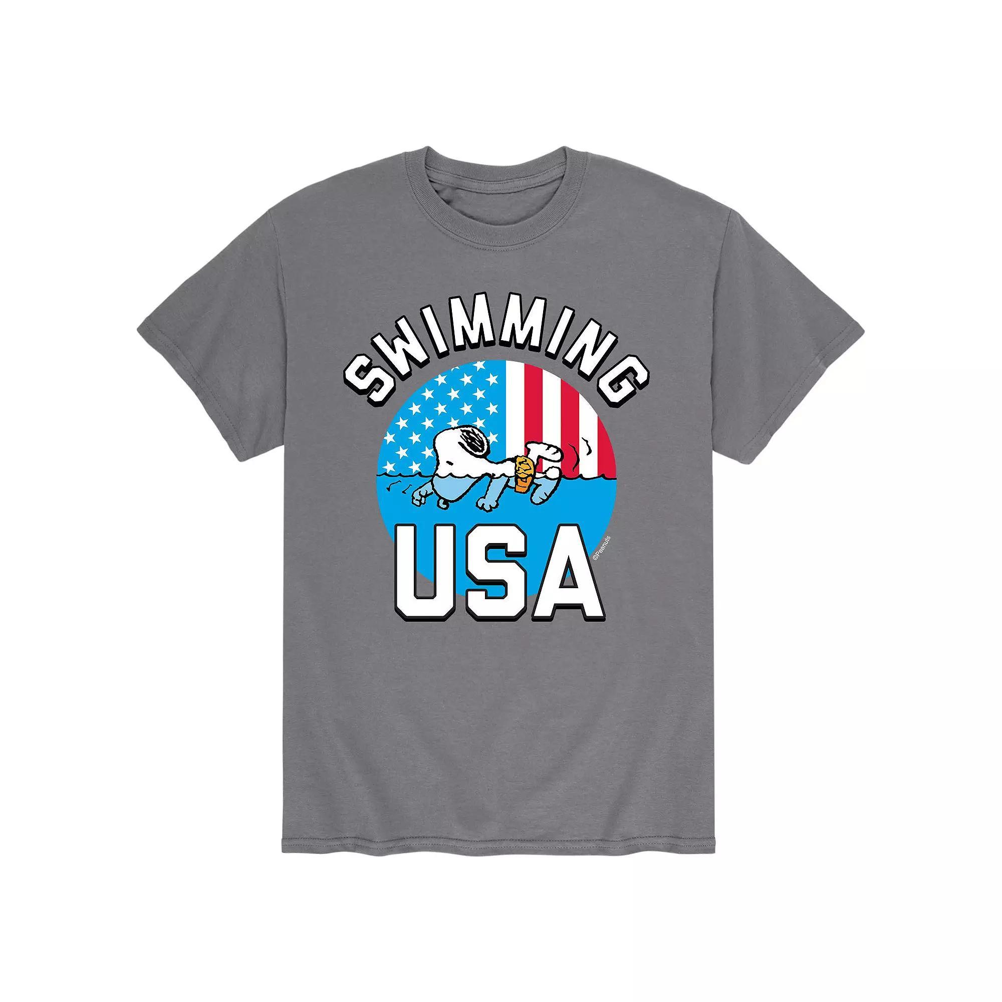 Mens Peanuts Snoopy Swimming USA Tee Product Image