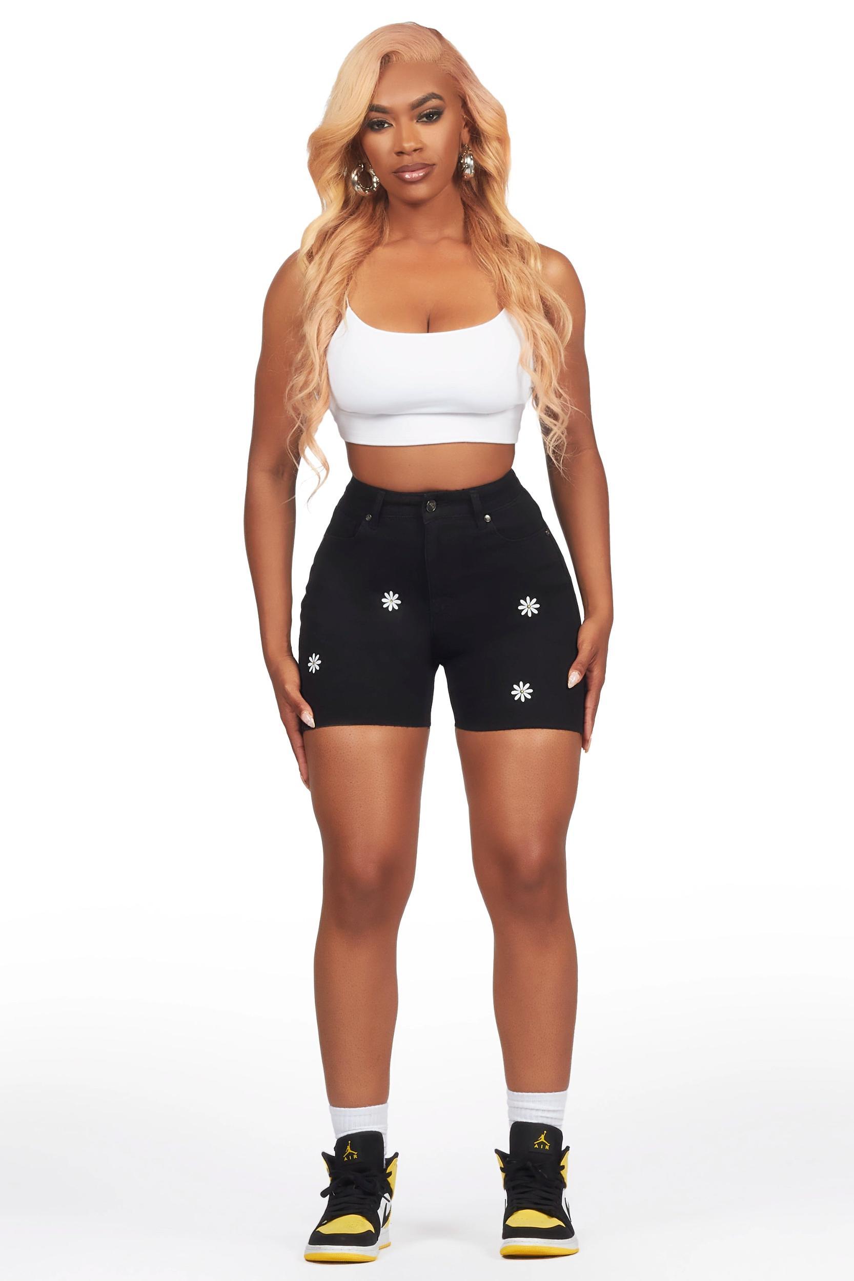 Making Me Daisy Black Denim Short Female Product Image