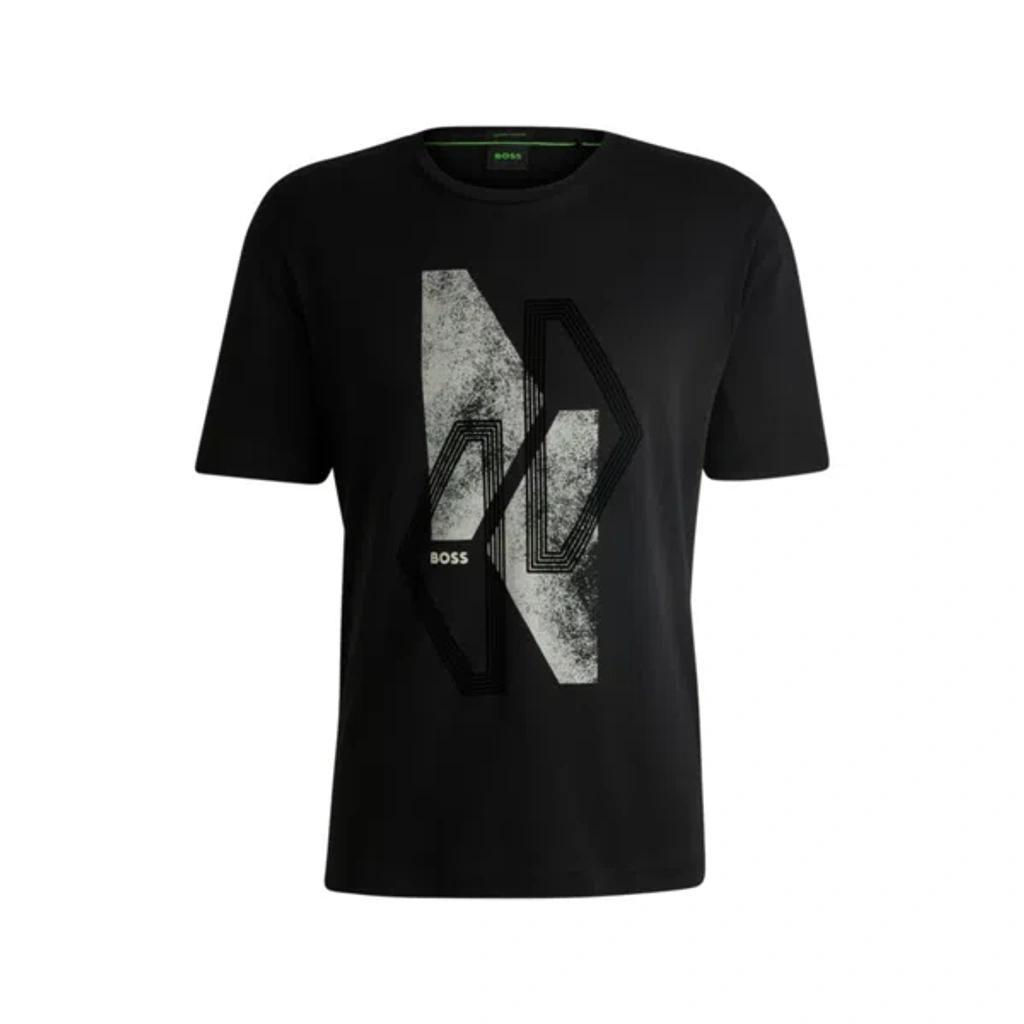 HUGO BOSS Interlock-cotton Regular-fit T-shirt With Seasonal Artwork In Black Product Image