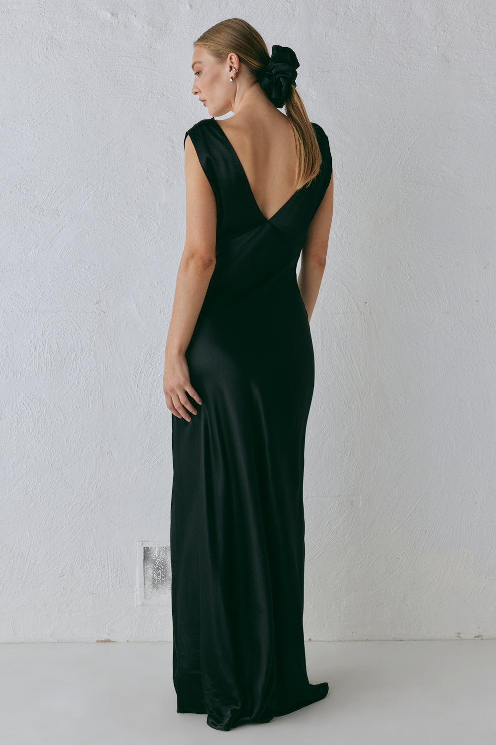 Tully Satin Maxi Dress Black Product Image