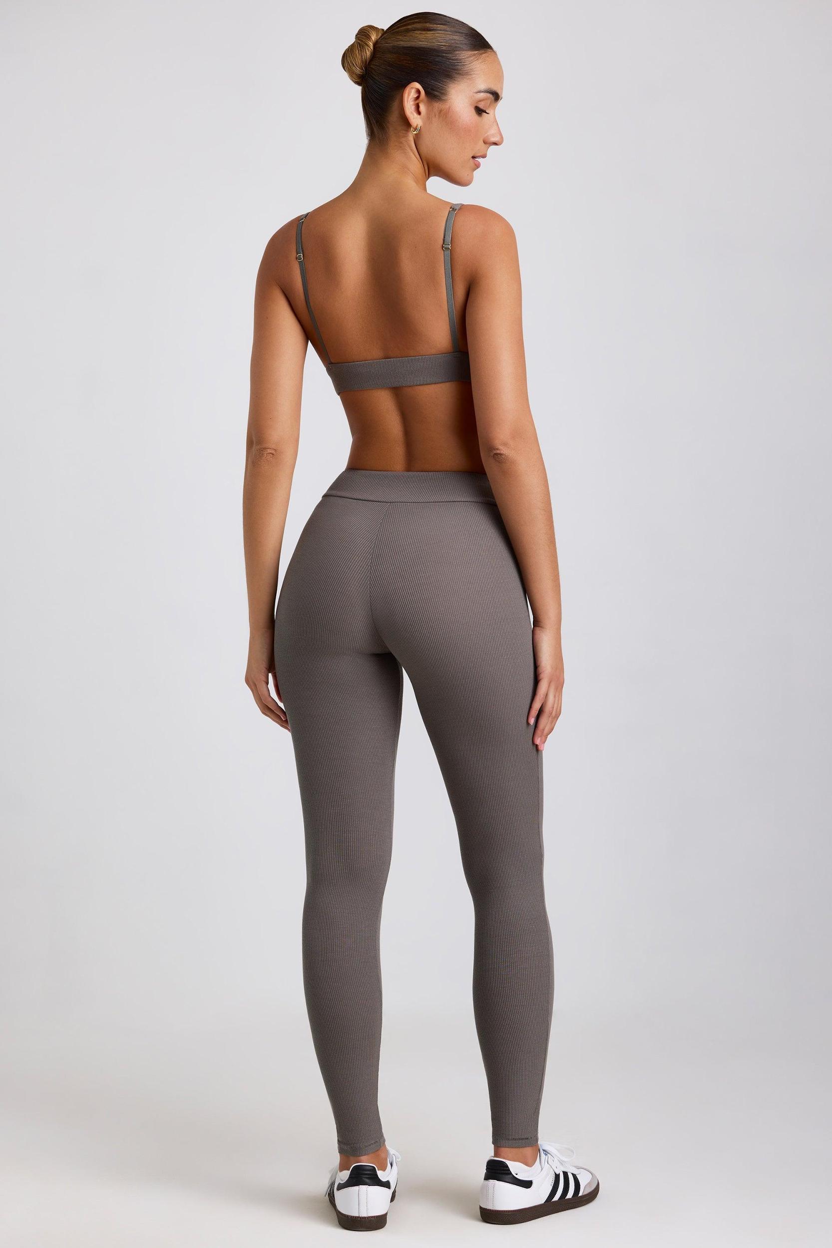 Petite Ribbed Modal High Waist Leggings in Grey Product Image