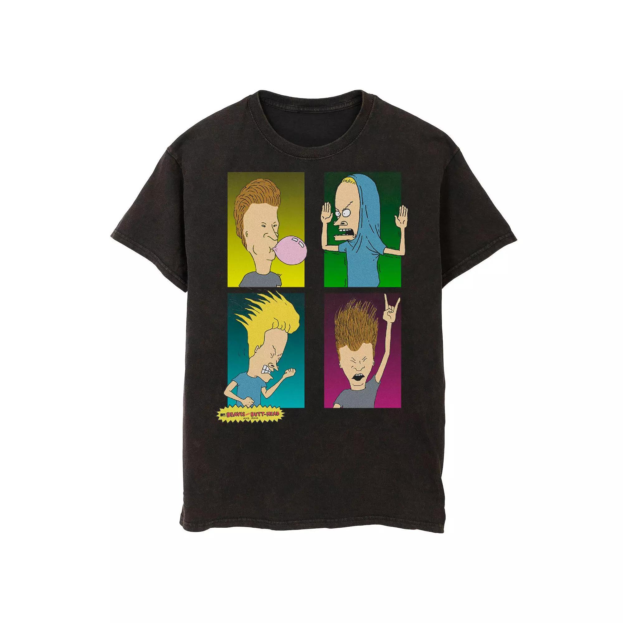 Men's Beavis And Butt-Head Four Square Moments Wash Graphic Tee, Size: Small, Black Product Image