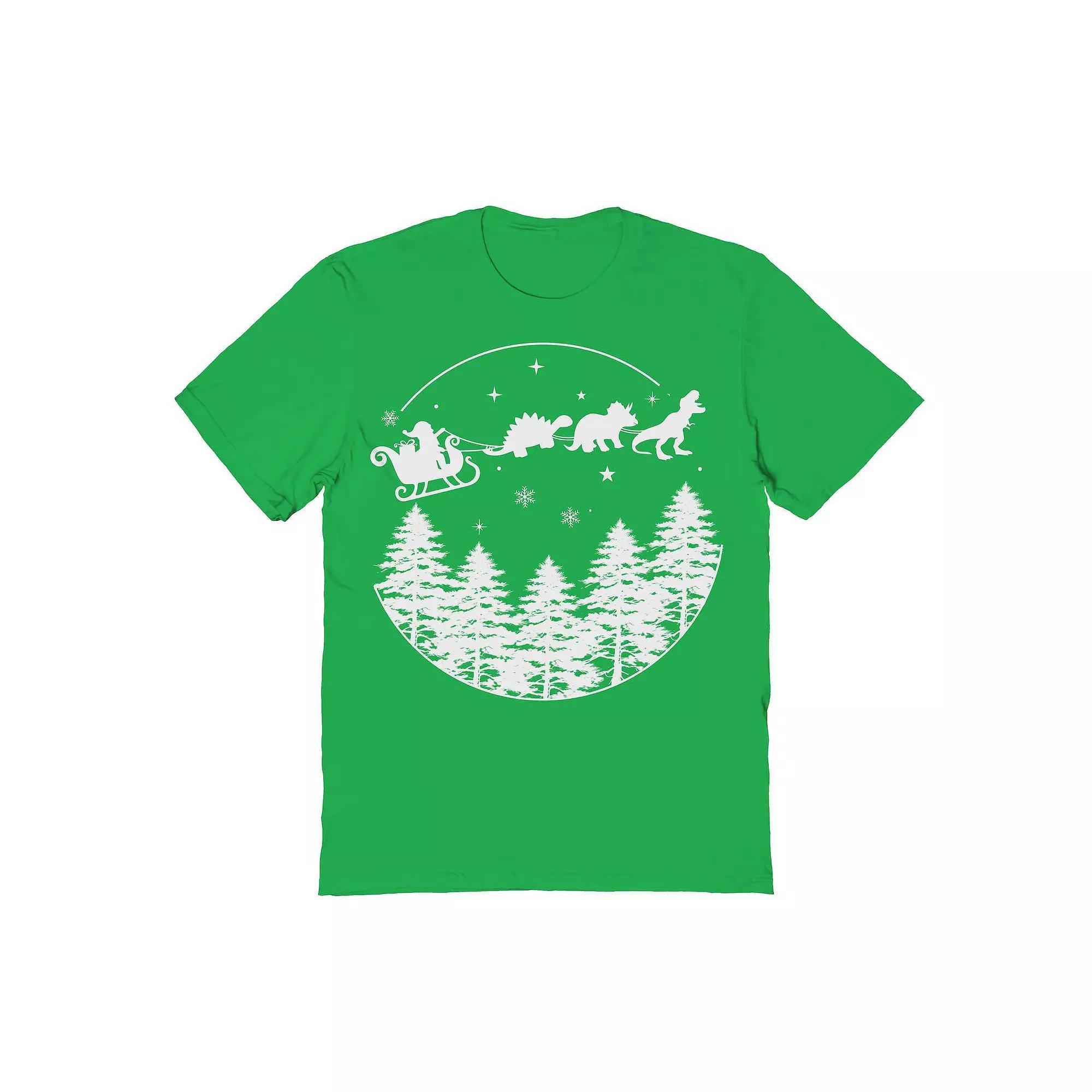 Men's Dinosaur Ride Christmas Graphic Tee, Size: XXL, Red Product Image