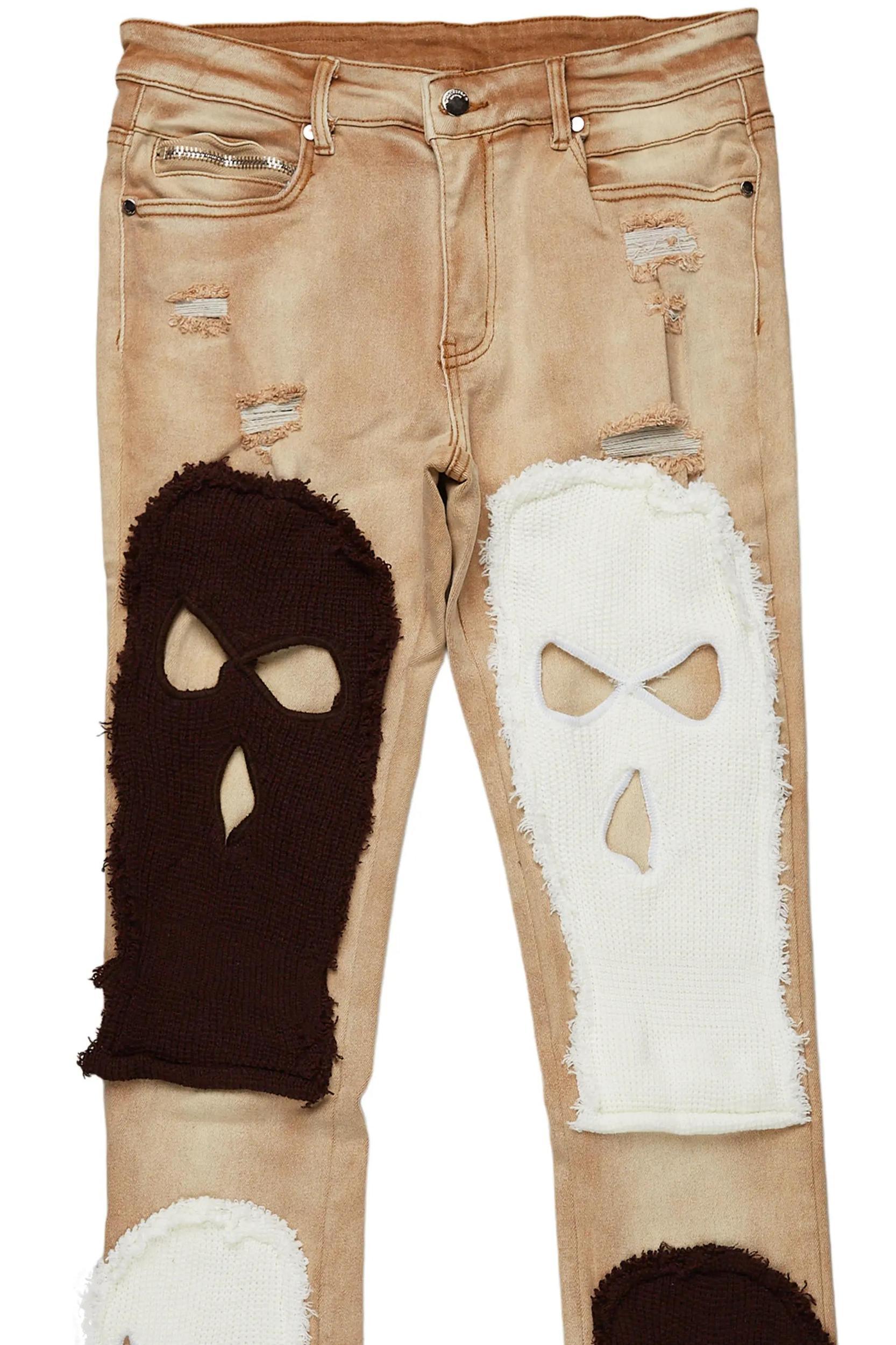 Destry Tan Patchwork Stacked Flare Jean Male Product Image