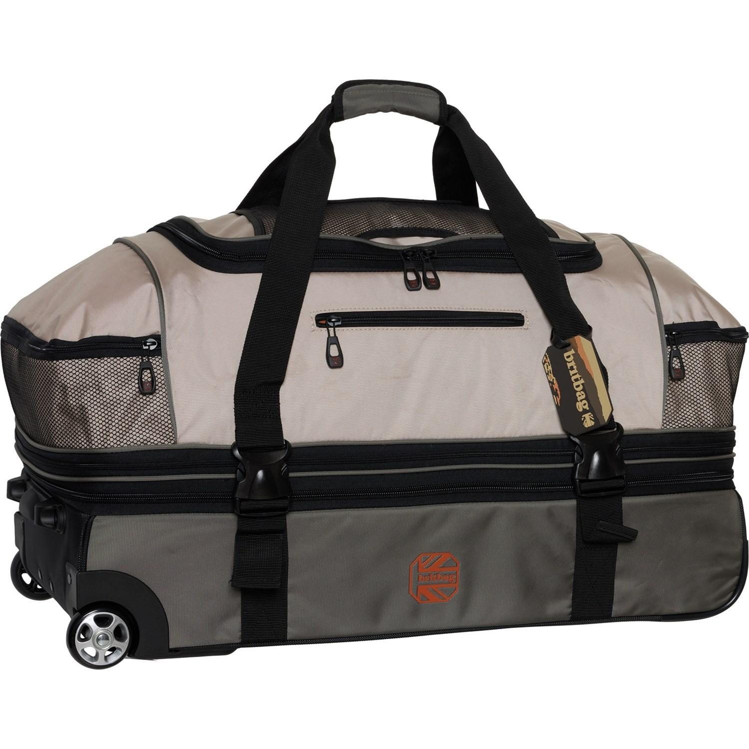 BritBag 30” Jakarta Drop Bottom Travel Rolling Duffel Bag - Softside, Expandable, Oxford Tan Top-Dusty Olive Bottom Product Image