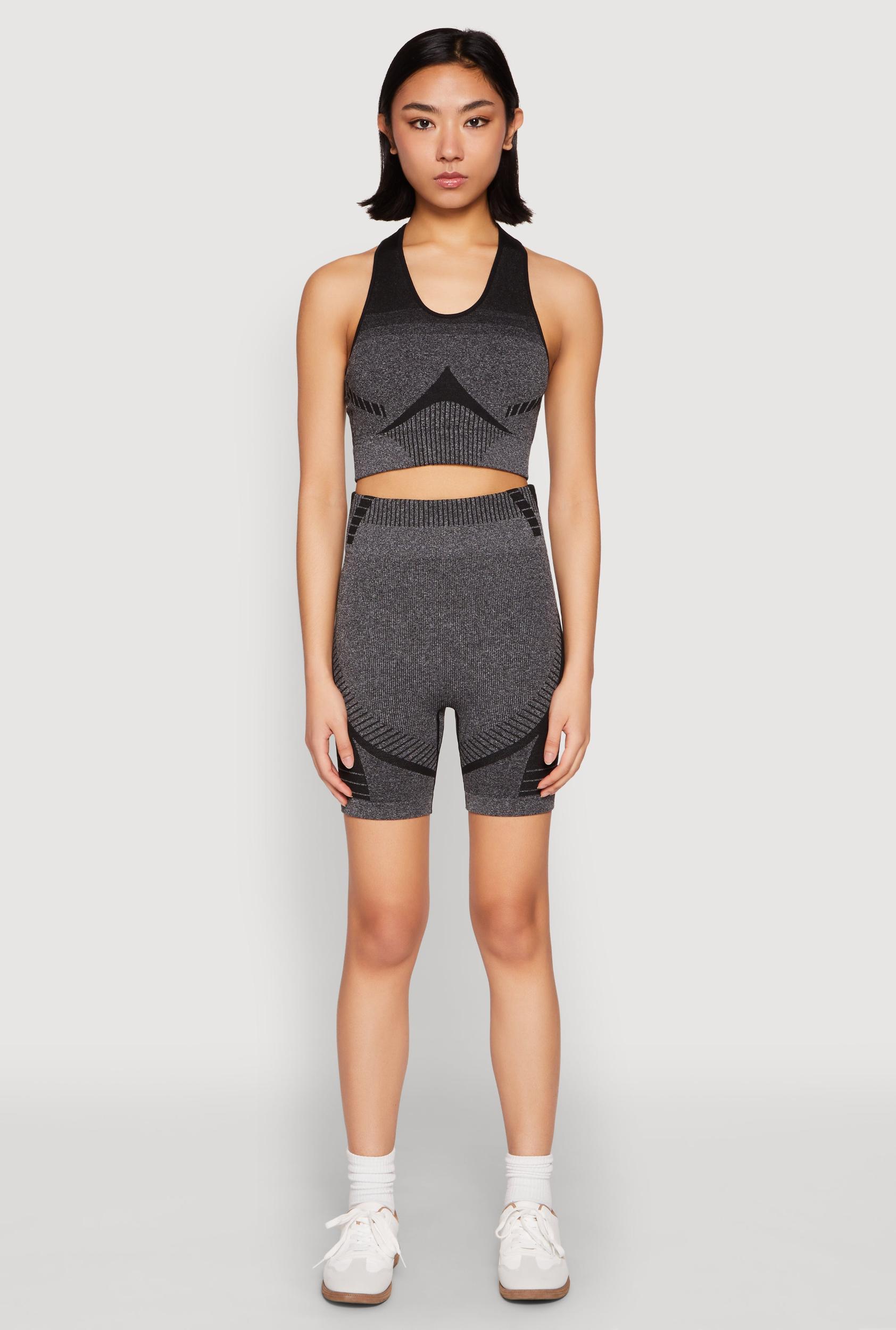 Womens Seamless Rib Knit Two Tone Racerback Tank Top and Shorts Product Image
