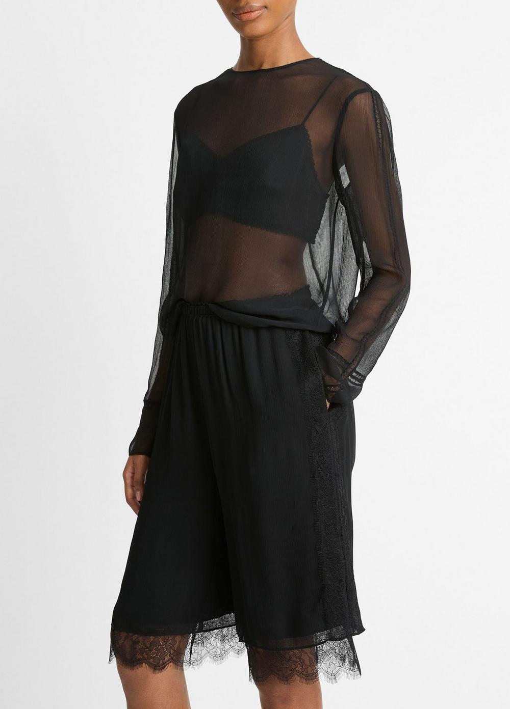 Womens Lace-Trim Chiffon Short, Black, Size M Vince Product Image