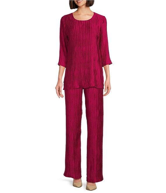 Caroline Rose Plisse Crinkled Pleat Straight-Leg Coordinating Pull-On Pants Product Image