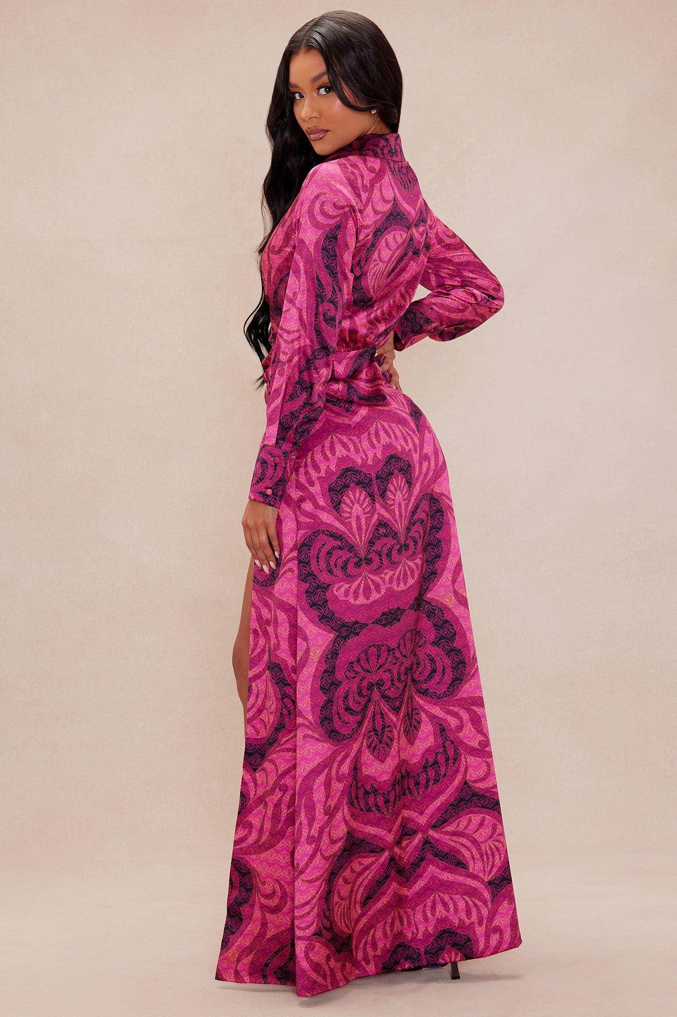 Resort Satin Maxi Dress - Pink/combo Product Image