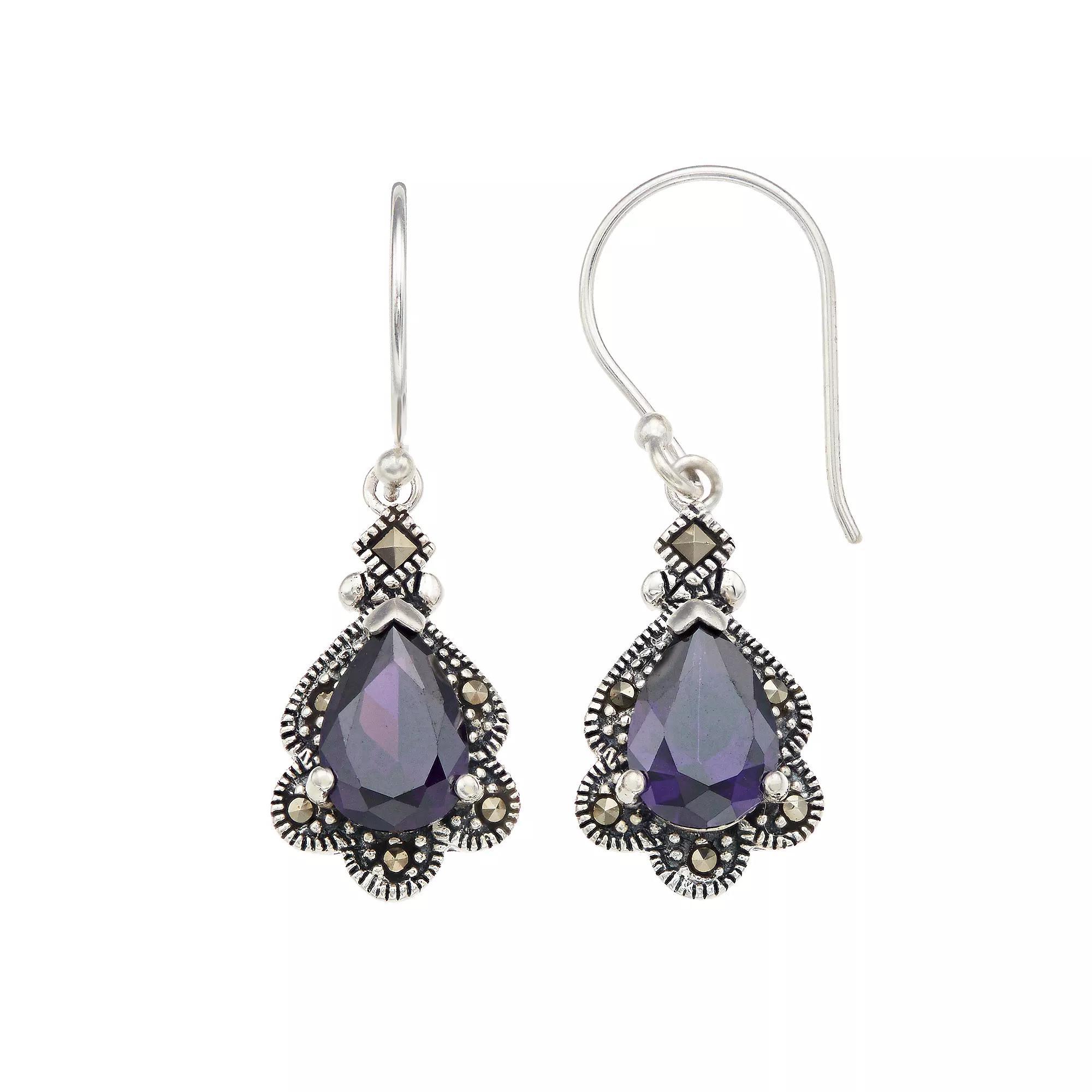 Tori Hill Marcasite & Purple Glass Teardrop Earrings, Women's, Silvertone Product Image