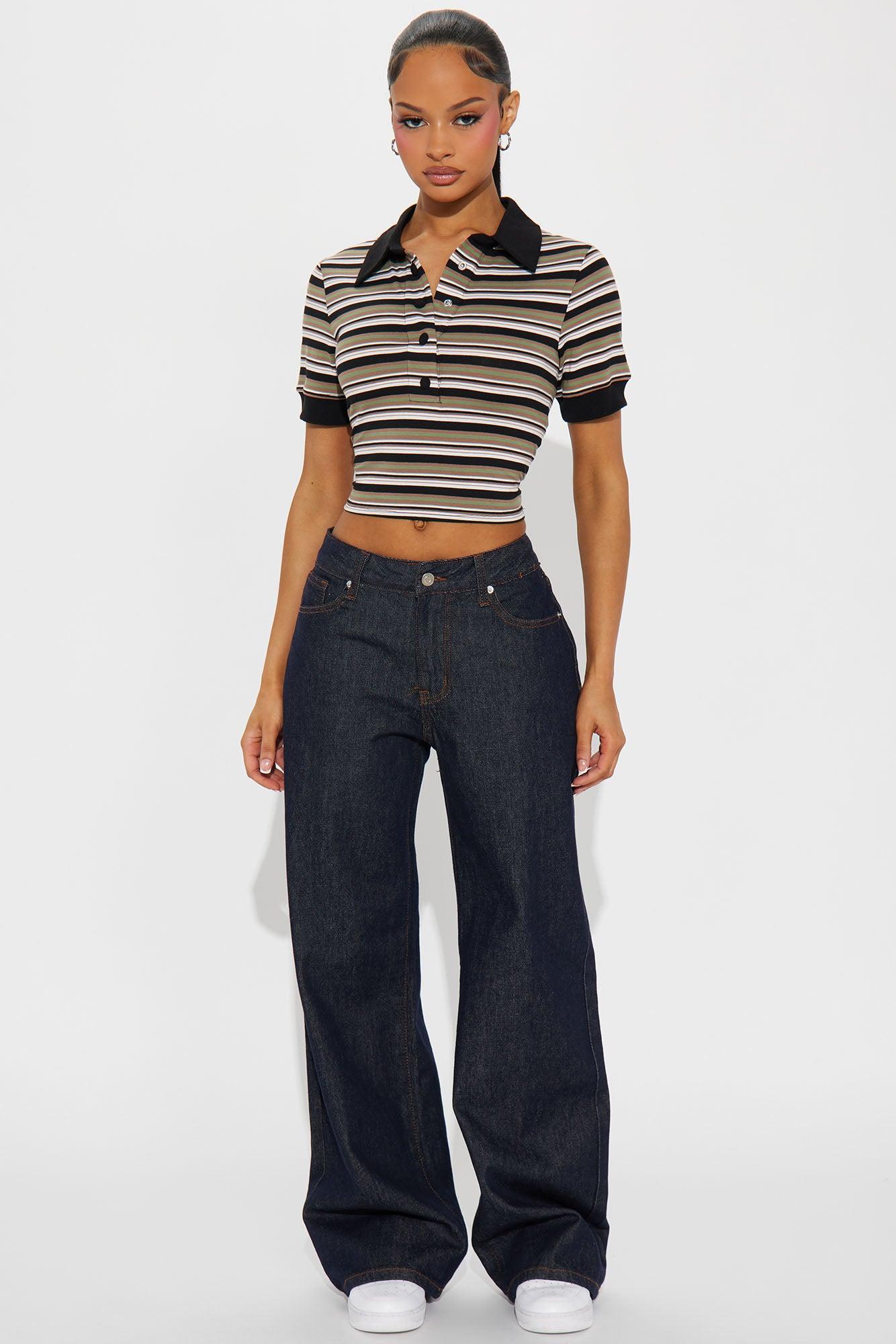 Gianna Striped Polo  - Olive/combo Product Image