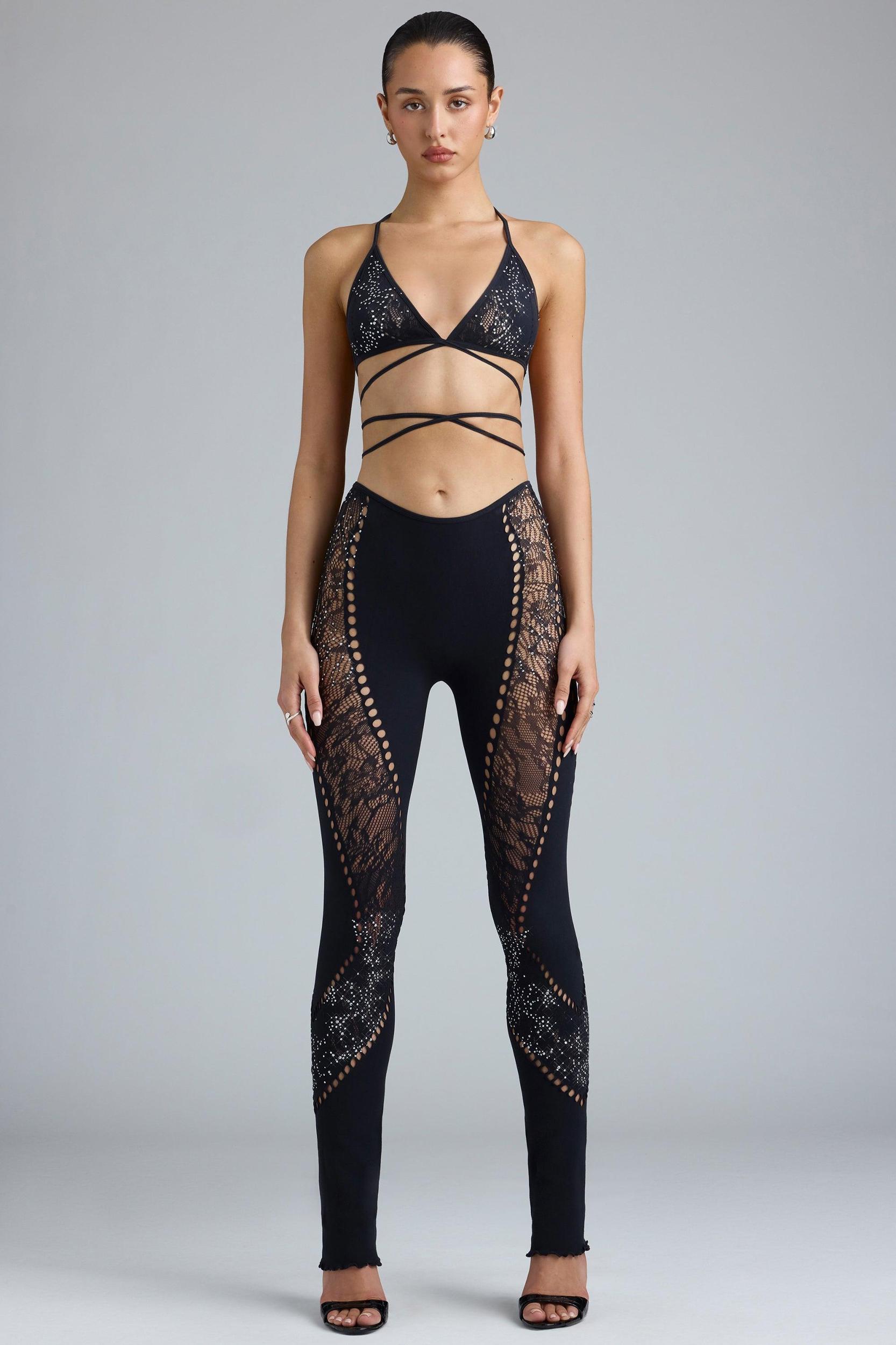Petite Embellished Mid-Rise Flared Trousers in Black Product Image