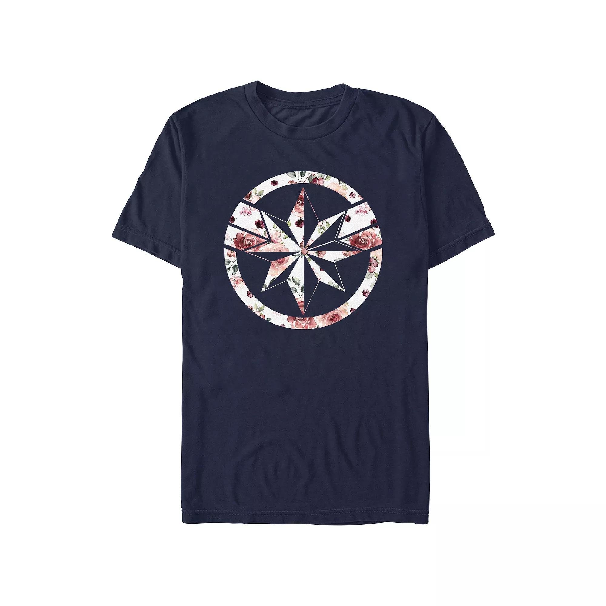 Juniors' Captain Marvel Floral Emblem Boyfriend Graphic Tee, Women's, Size: Small, Blue Product Image