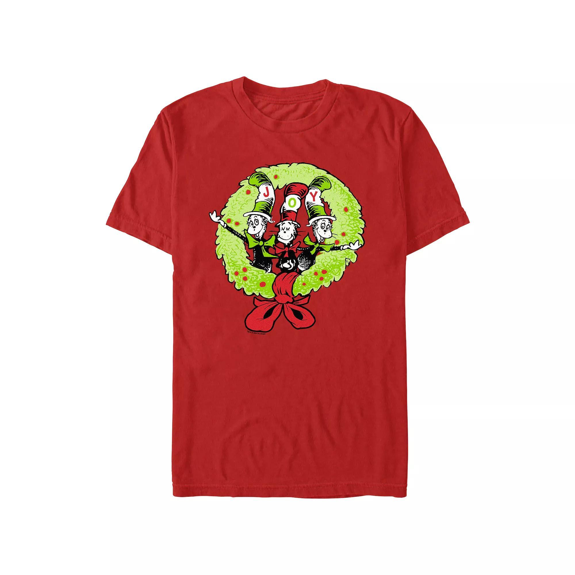 Mens Dr. Seuss The Cat In The Hat Christmas Joy Wreath Graphic Tee Product Image