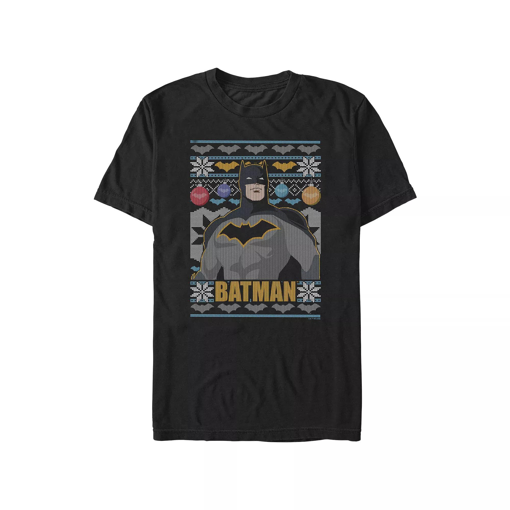 Big & Tall Batman Christmas Sweater Graphic Tee, Men's, Size: 4XL Tall, Black Product Image