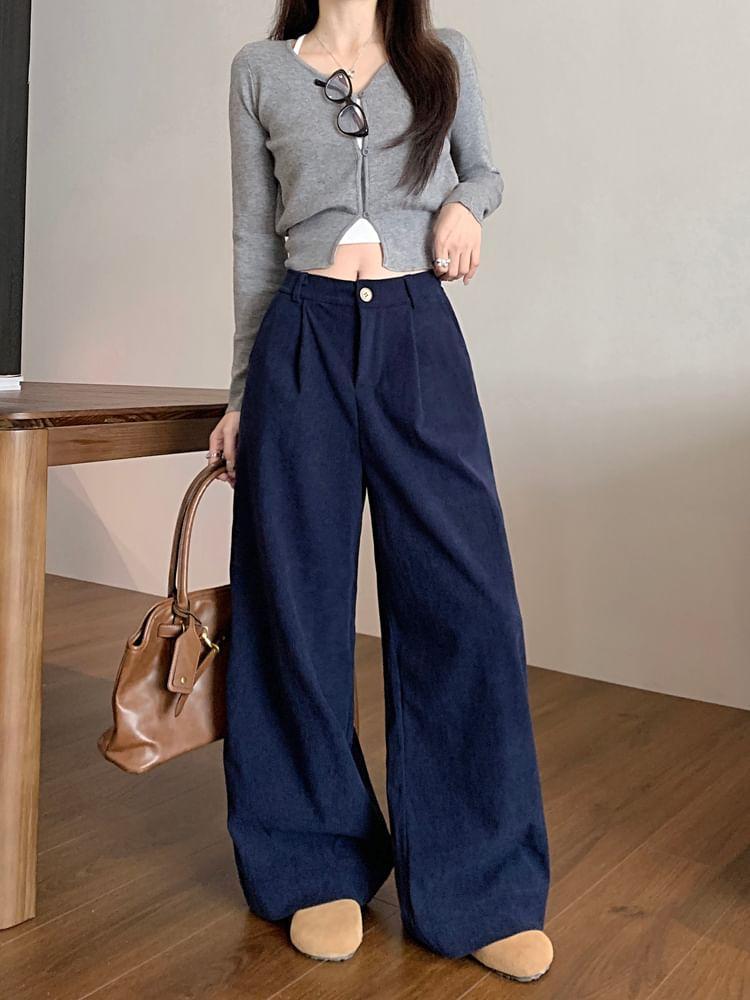 High Rise Plain Wide Leg Pants Product Image