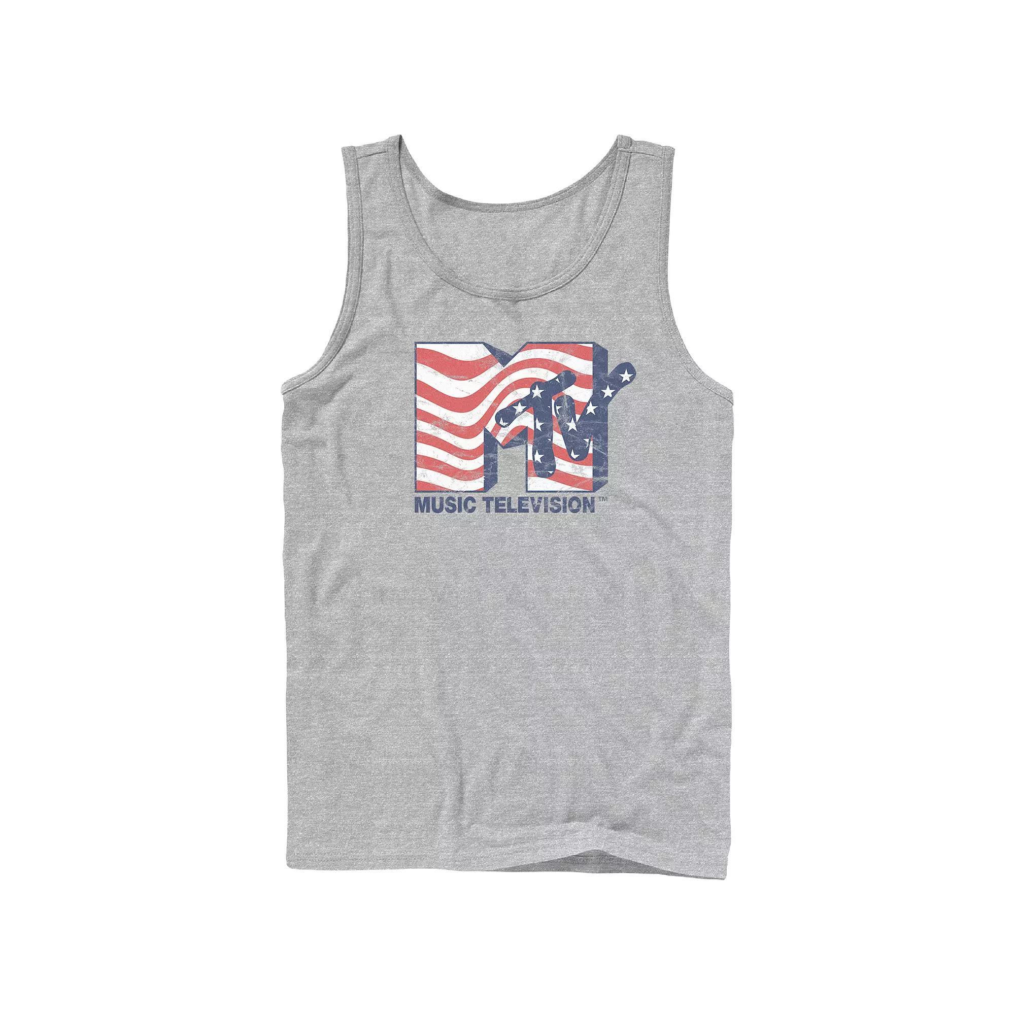 Men's MTV Stars And Stripes Logo Graphic Tank Top, Size: Large, Athletic Grey Product Image