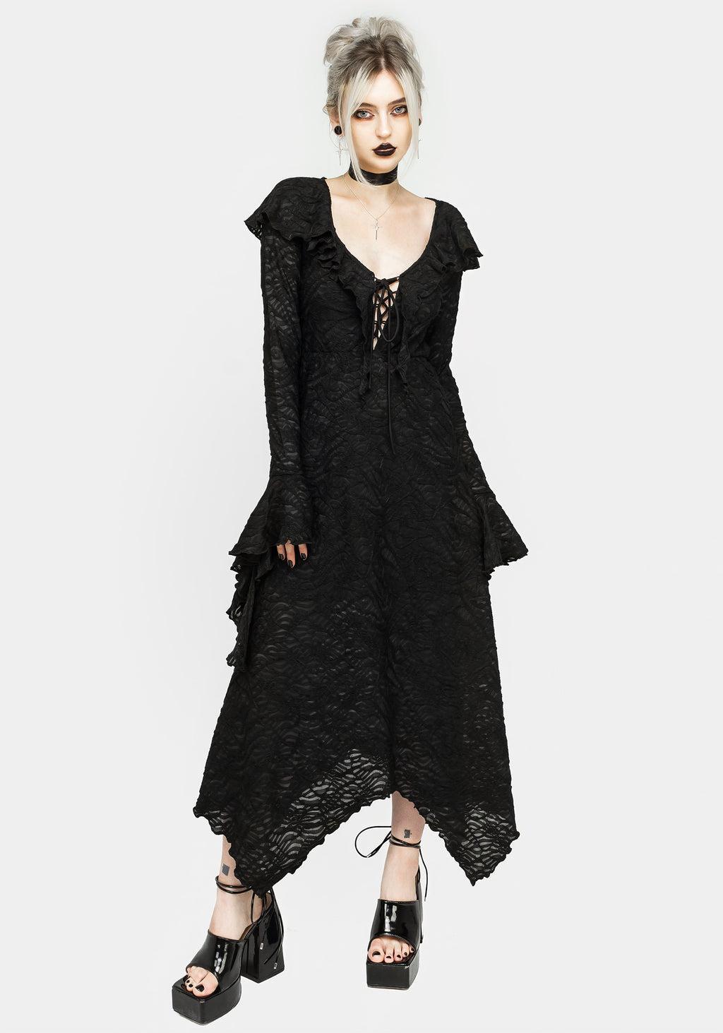 Jessel Distressed Cascade Handkerchief Hem Midi Dress Product Image