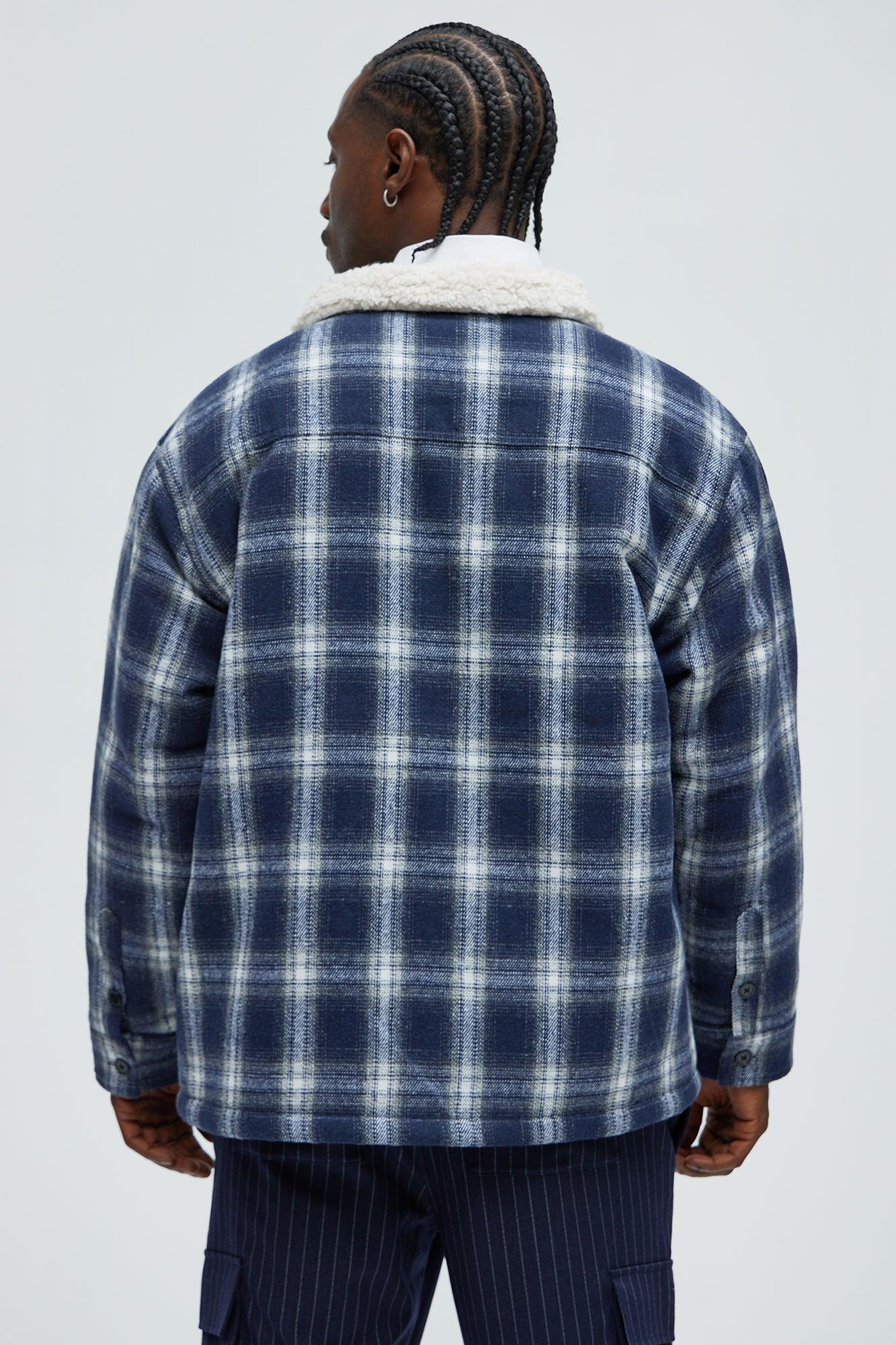 Sherpa Flannel Shacket - Blue/combo Product Image