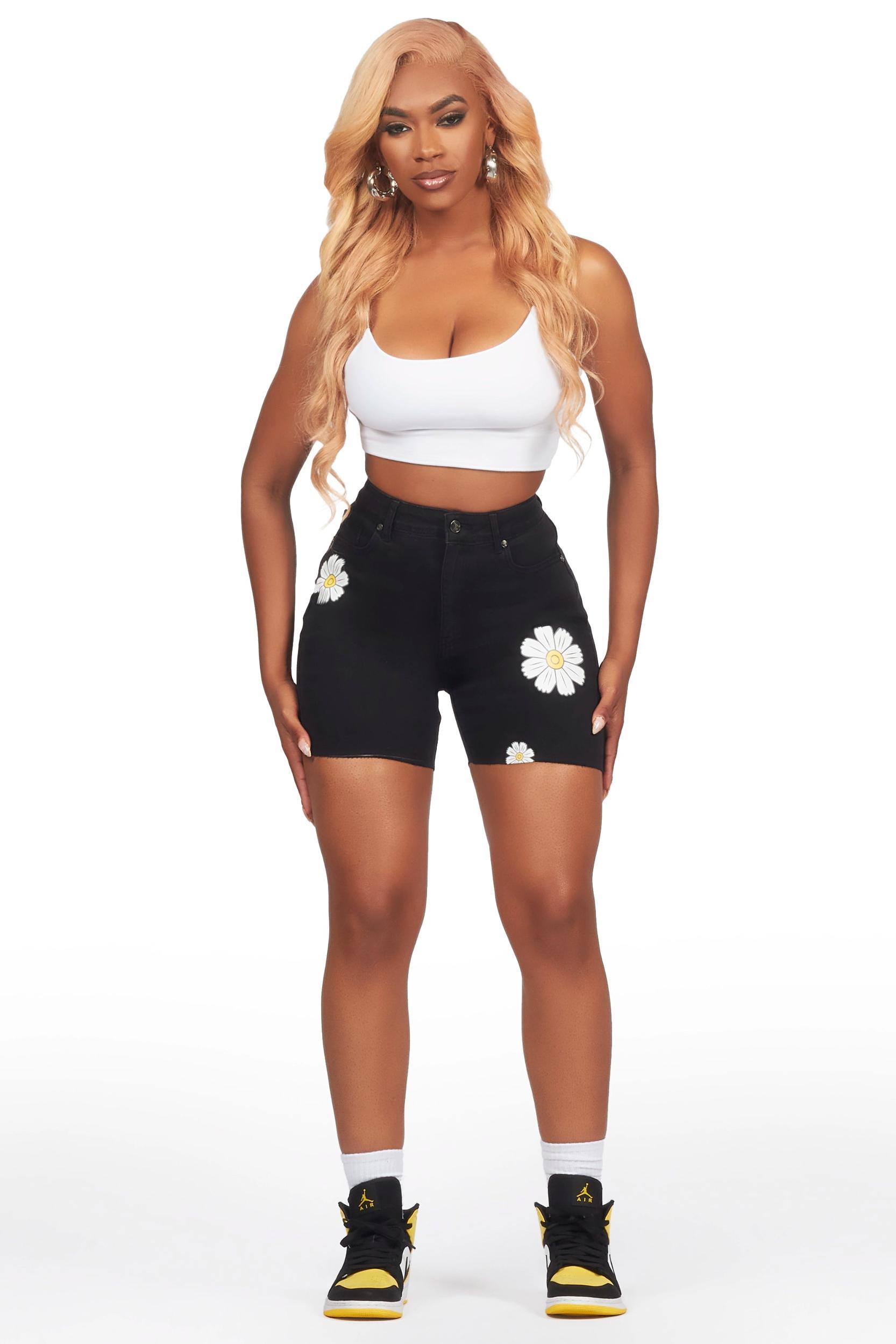 Coming Up Daisies Black Denim Short Female Product Image