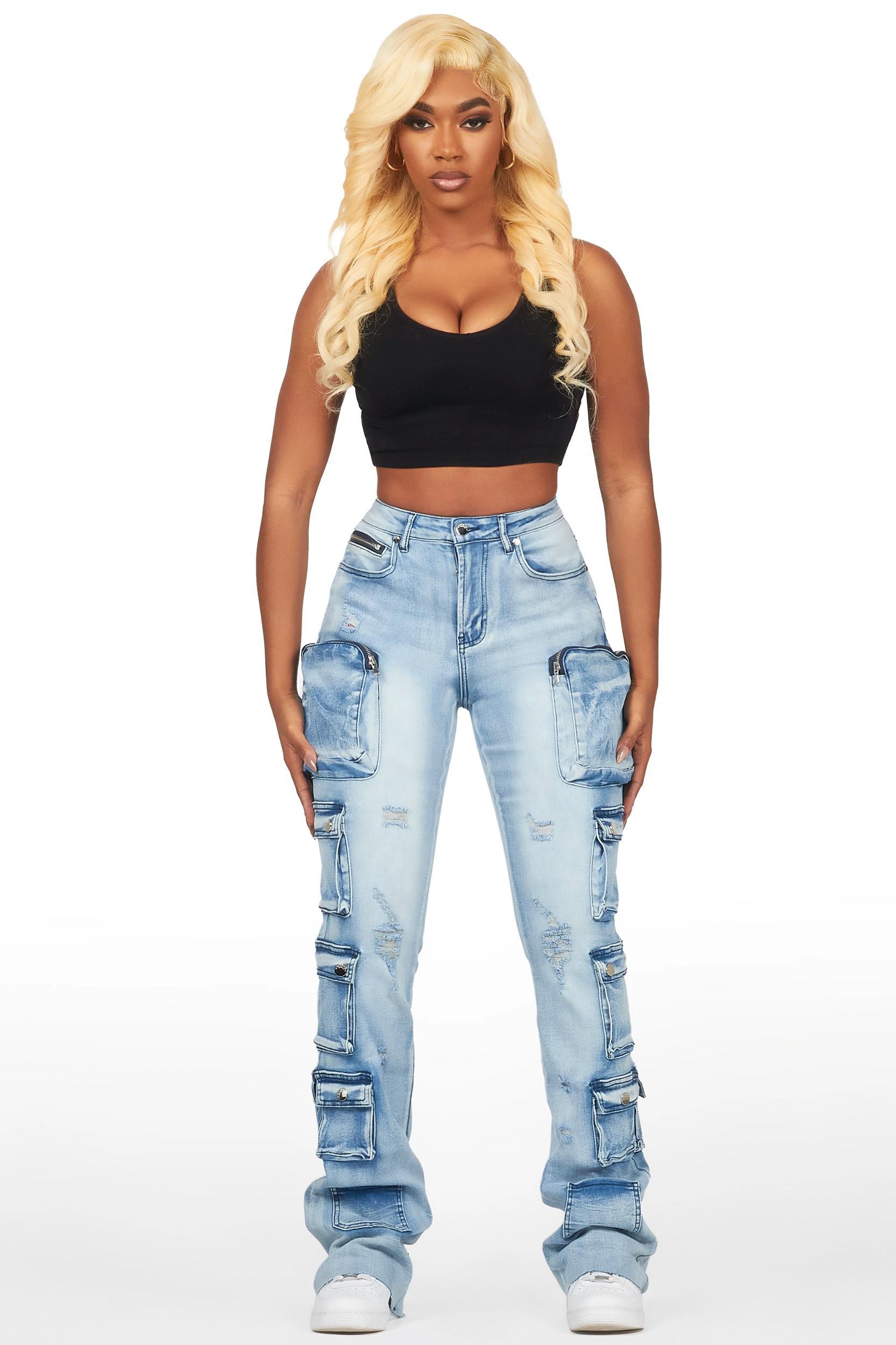 Octavie 2.0 Light Wash Cargo Stacked Flare Jean Female Product Image