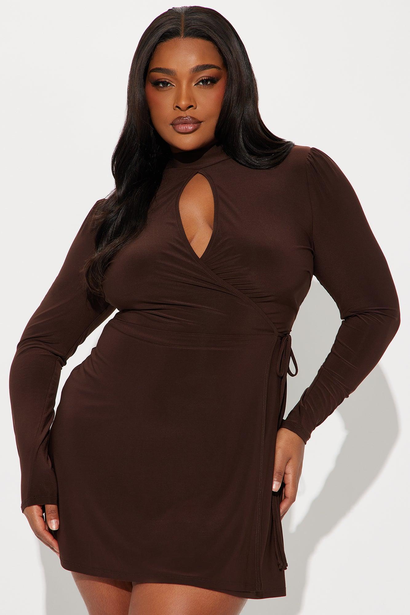 Zarina Wrap Mini Dress - Chocolate Product Image