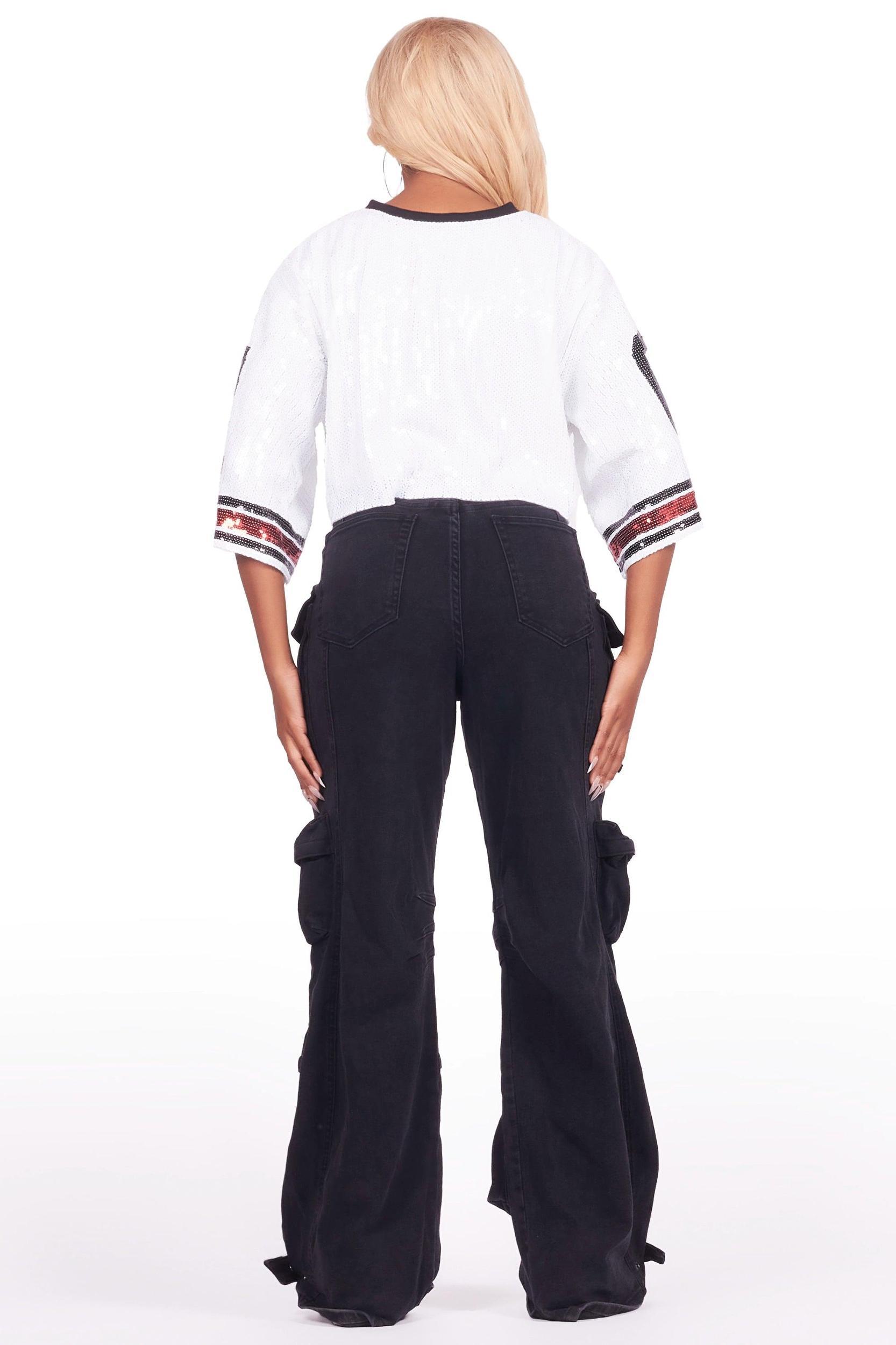 Alisha White Sequin Crop Jersey Female Product Image