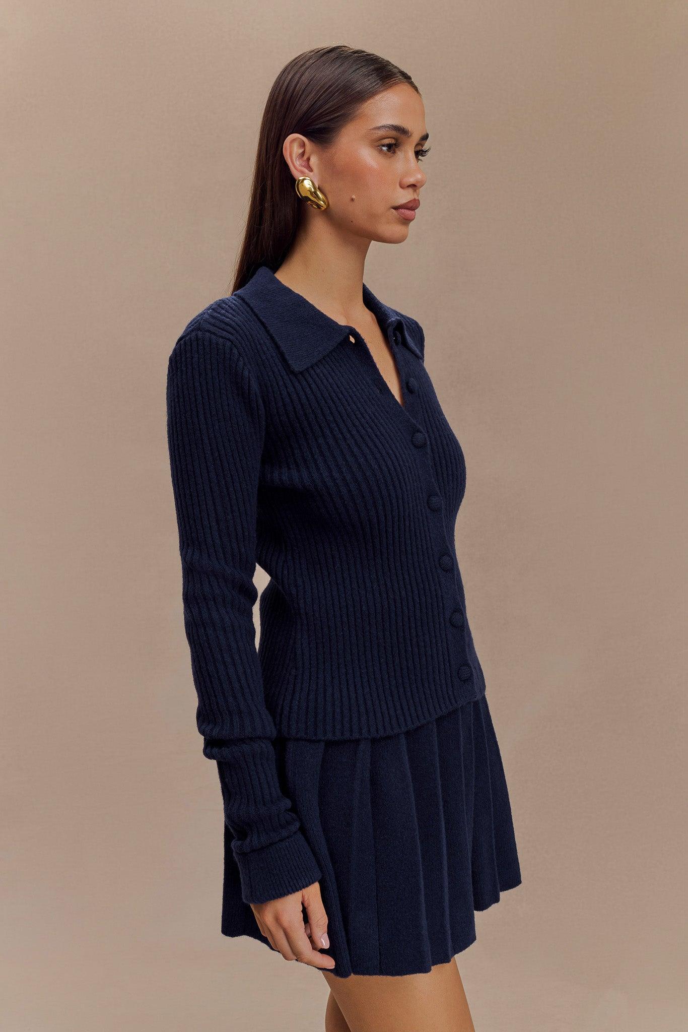Dionne Pleated Knit Mini Skirt - Dark Navy Product Image