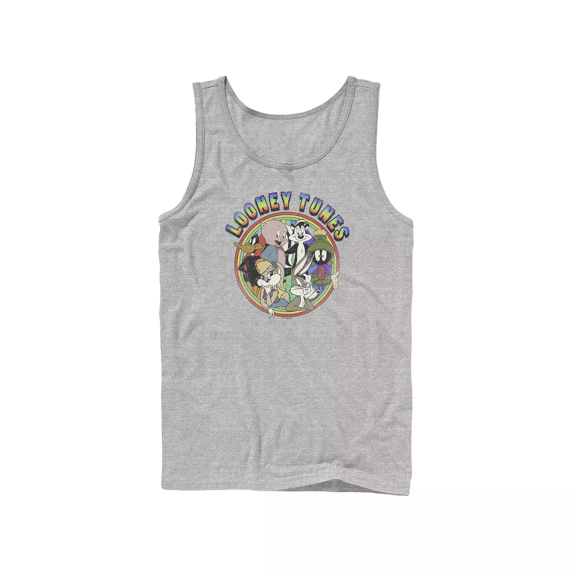 Mens Looney Tunes Vintage Rainbow Graphic Tank Athletic Grey Product Image