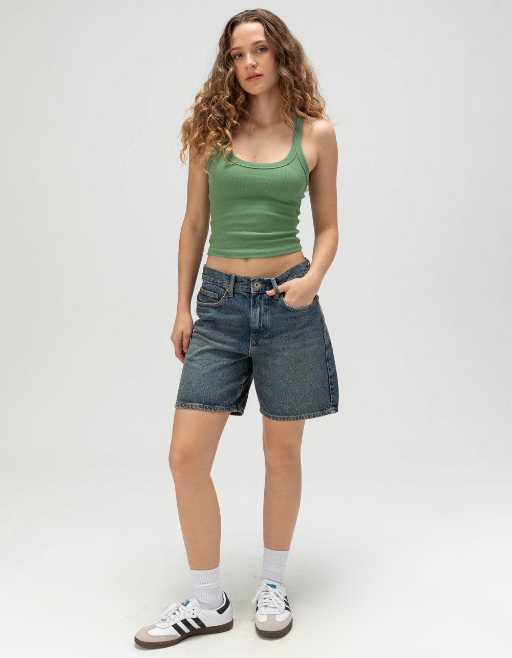 TILLYS Basic Rib Womens Tank Top - GREEN Product Image
