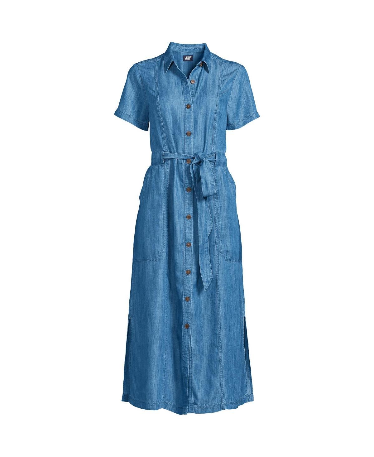 Womens Lands End Button-Front Midi Dress Product Image