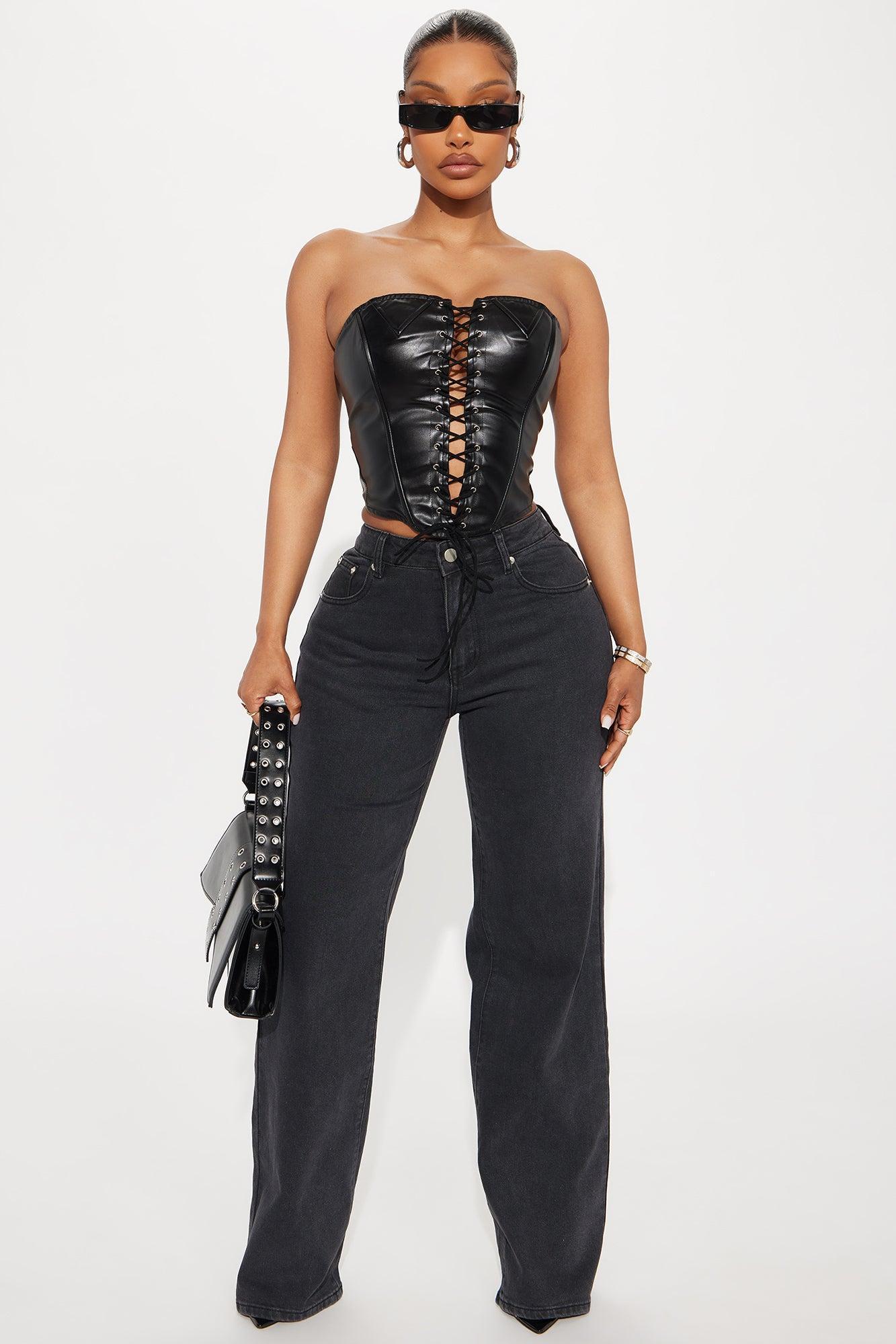 Mess With Me Faux Leather Corset - Black Product Image
