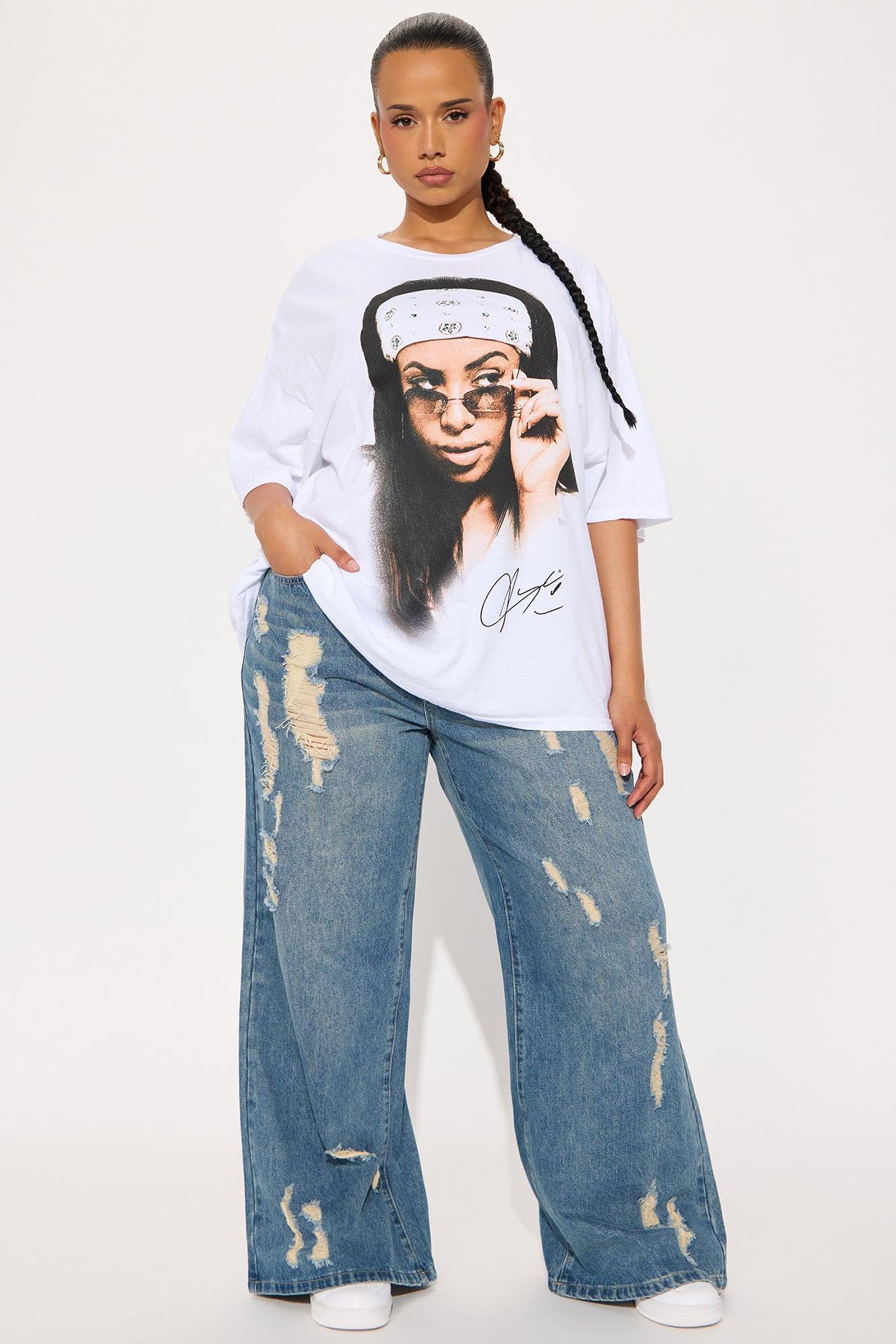 Aaliyah Washed Oversized Tee - White Product Image