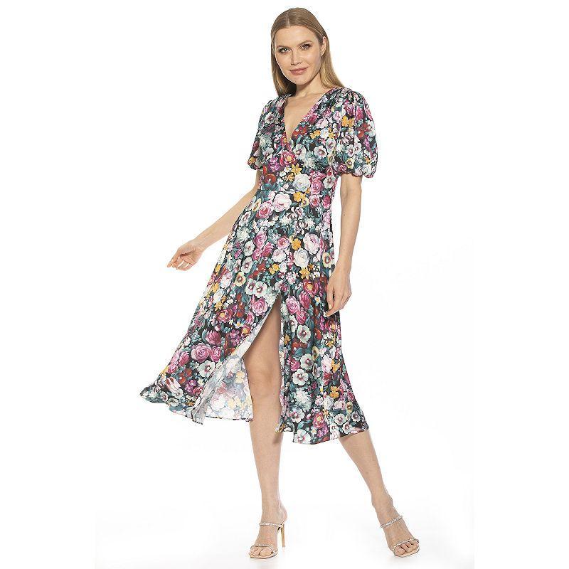 Women's ALEXIA ADMOR Puff-Sleeve Fit & Flare Dress, Size: 10, Brown Floral Product Image