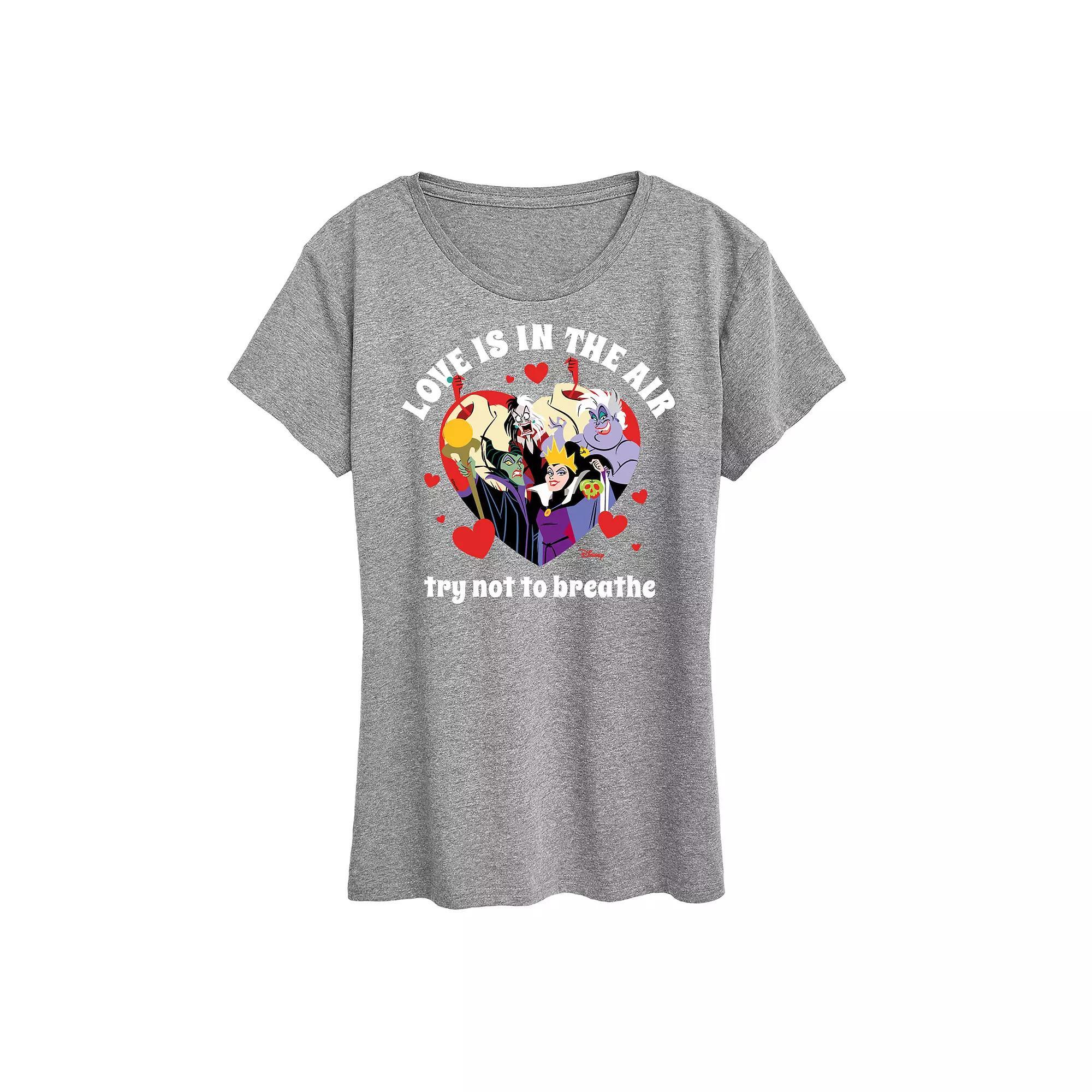 Disney Villains Cruella, Ursula, Maleficent & Evil Queen Womens Love In The Air Graphic Tee Grey Gray Product Image