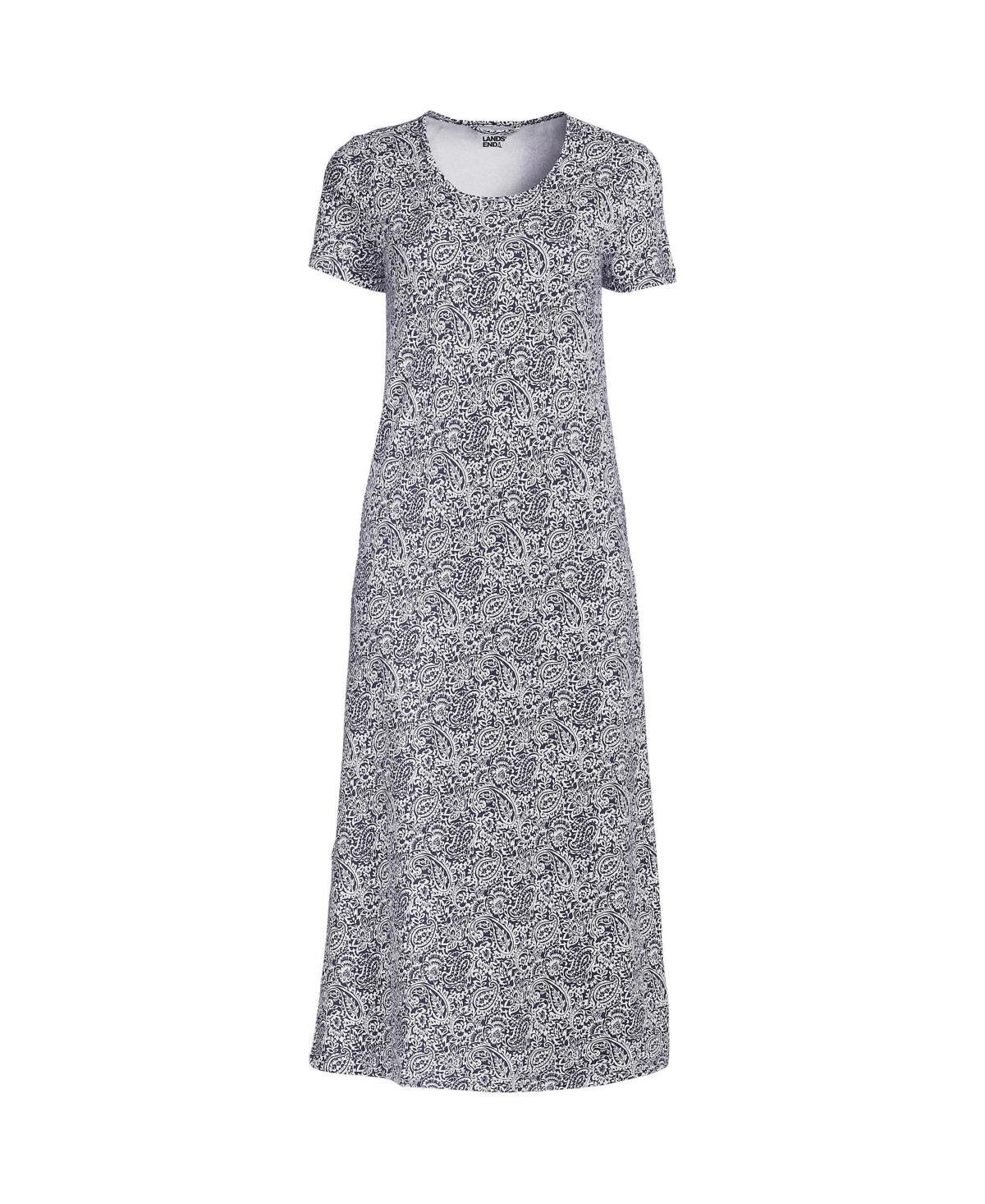 Plus Size Lands End Short Sleeve Midcalf Nightgown, Womens Deep Blue Product Image