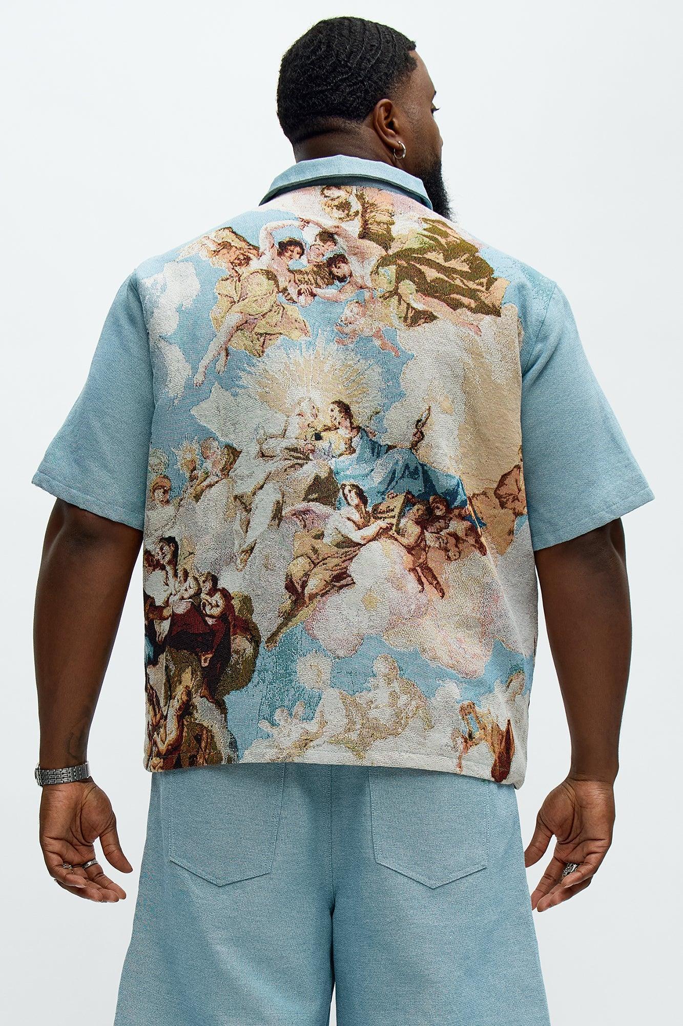 Angels Tapestry Button Up Shirt - Blue/combo Male Product Image